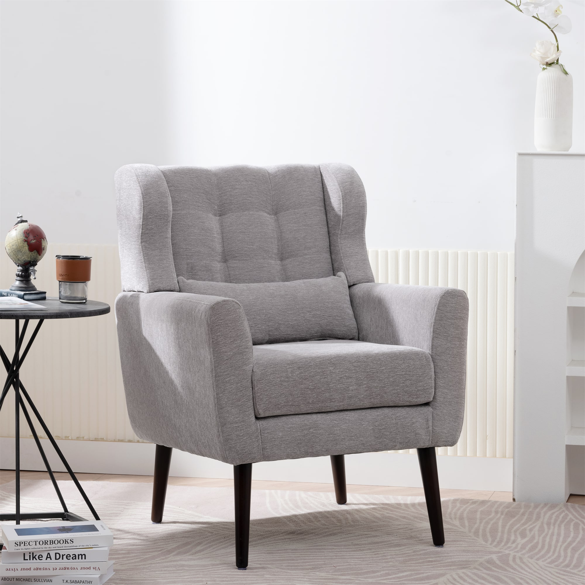 Trinkets Crazed - Modern Wingback Living Room Chair, Upholstered Fabric Accent Armchair, Single Sofa Chair with Lounge Seat - Gray