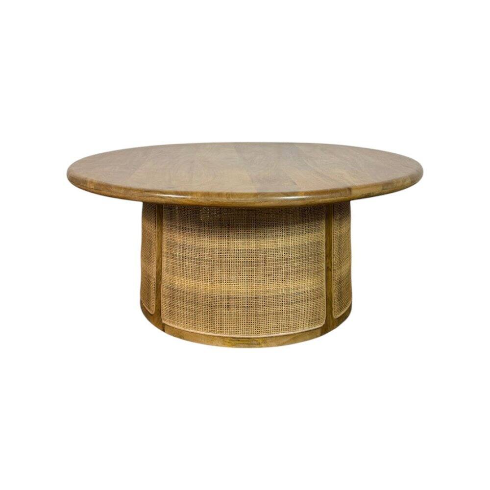Alt View 1. Carolina Chair & Table - Marlowe 40" Cane Drum Base Coffee Table - Blonde Acacia - Beige.