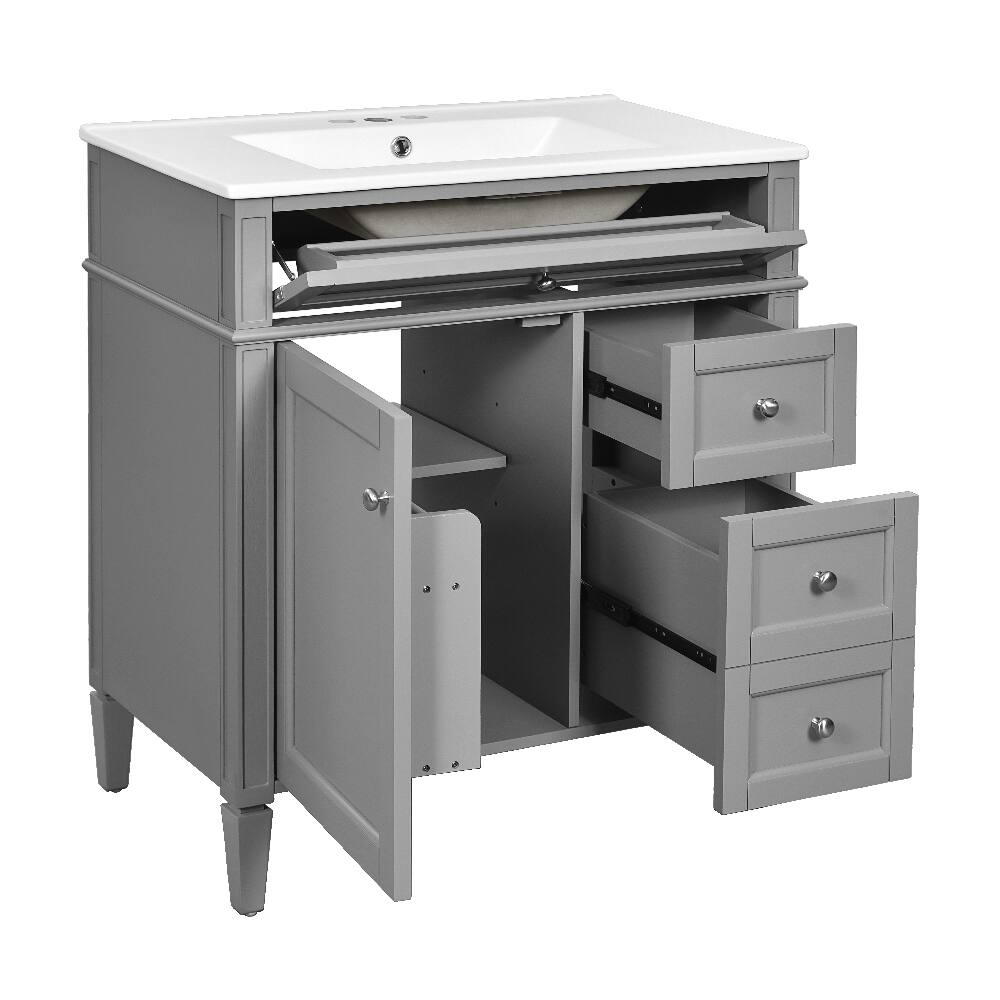 Alt View 7. Loheer - 30 inch Bathroom Vanity with Sink, Grey Single Sink Bathroom Vanity with 2 Drawers and Tip-out Drawer - Grey.