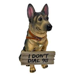 Zeckos - I Don't Dial 911 German Shepherd Guard Dog Warning Statue - Brown