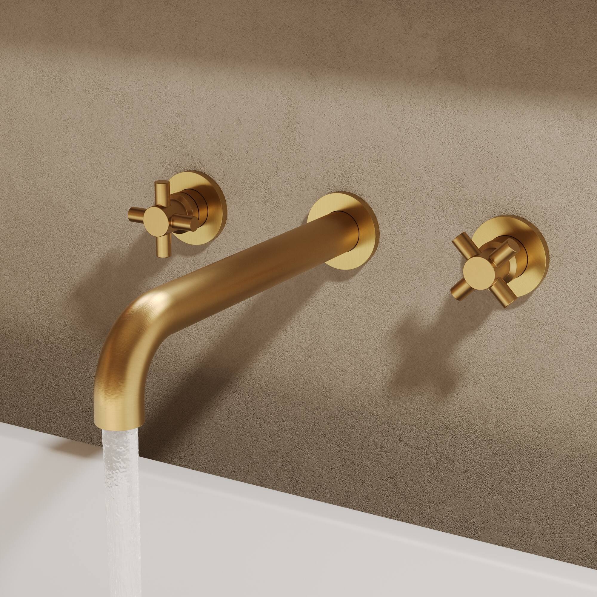 Angle. GRANDJOY - Wall-Mounted Bathtub Faucet Dual Handle Tub Filler High Flow Anti-Fingerprint Finish Modern Bathroom - Brushed Gold.