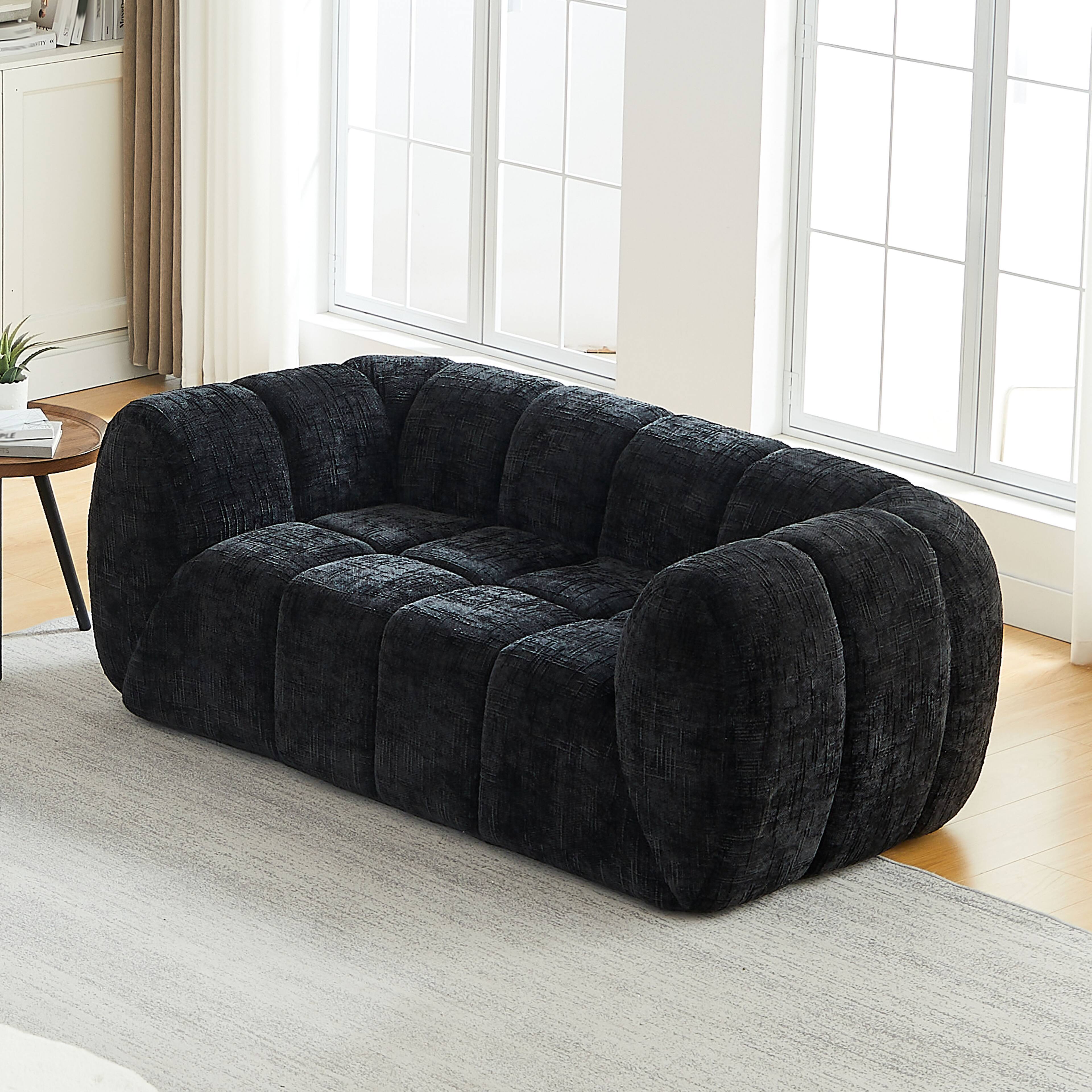Left. Anysun - Chenille Pure Foam Loveseat Sofa – Modern Quilted Cloud, Deep-Seat Comfortable Chenille Frabic - Black.