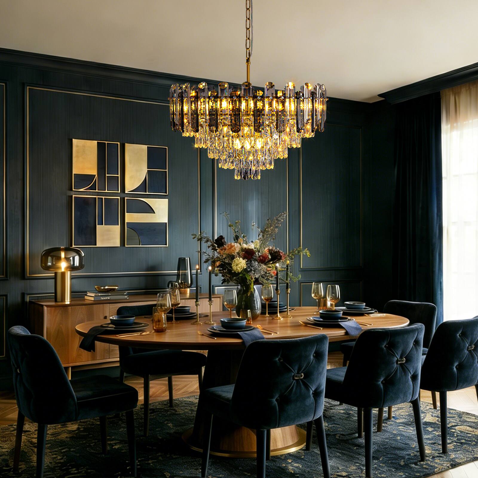 Alt View 7. Siljoy - 24-inch Gold K9 Crystal Chandelier Modern Ceiling Light for Living Room Kitchen Island, Dimmable E12 Base - Gold.