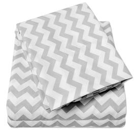 Sweet Home Collection - Chevron 4 Piece Printed Sheet Set, Double Brushed Microfiber, Full - Gray