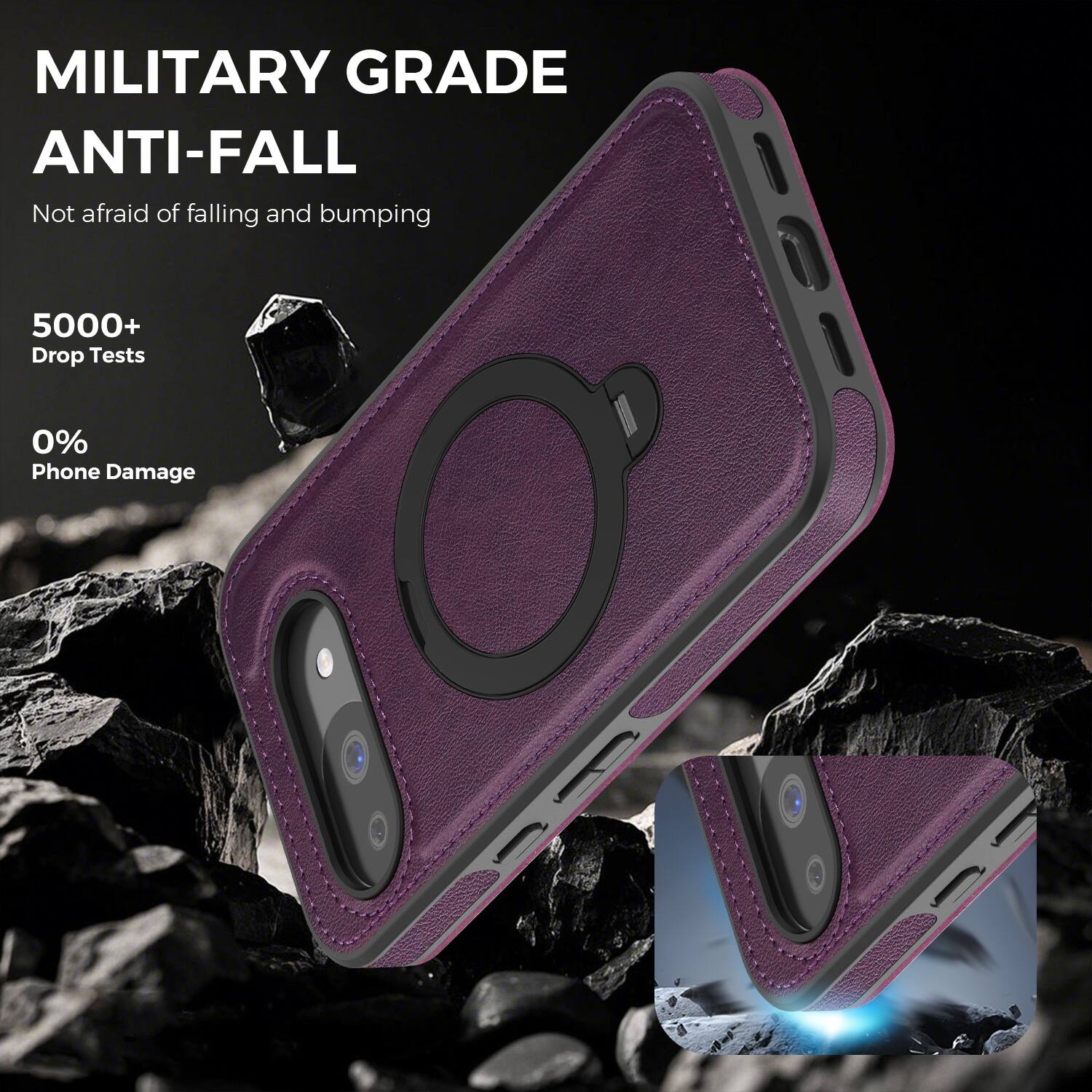 MILITARY GRADE ANTI-FALL  
Not afraid of falling and bumping  
5000+ Drop Tests  
0% Phone Damage