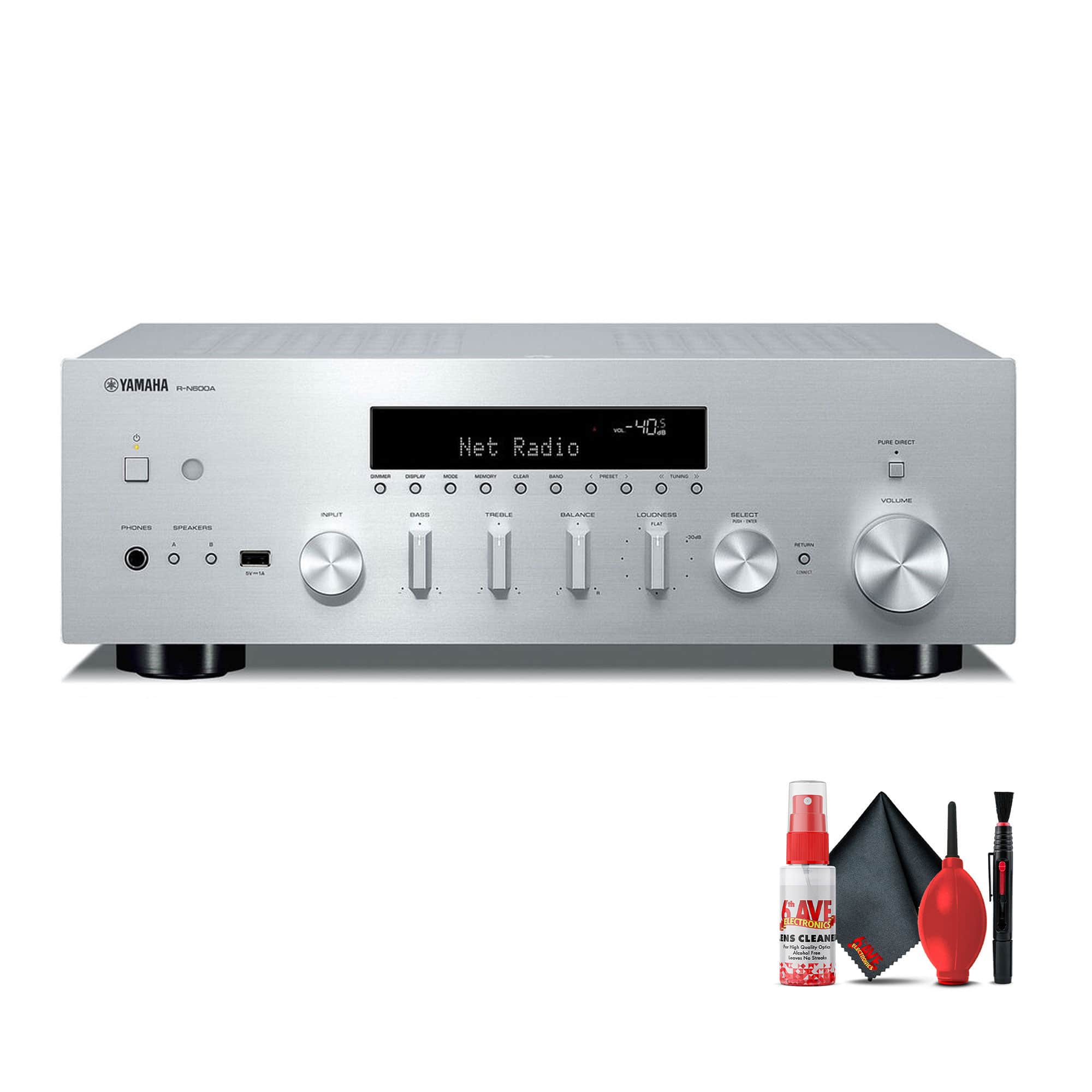Yamaha - R-N600A 2.1-Channel Network A/V Receiver (Silver), Cleaning kit, Bundle
