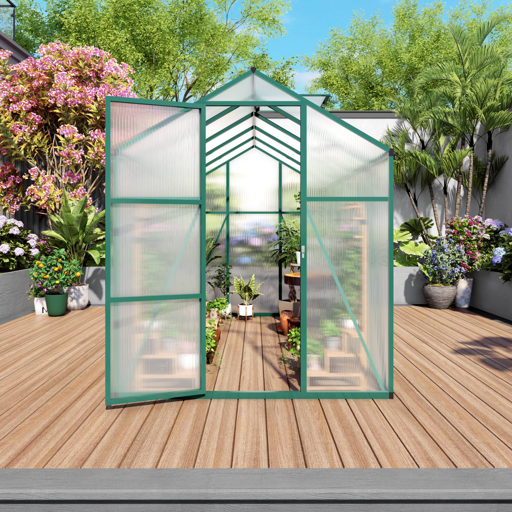 Angle. Mondawe - 6x10 FT Polycarbonate Greenhouse with Raised Base and Anchor Aluminum, Gain Height Windproof Aluminum - Green.