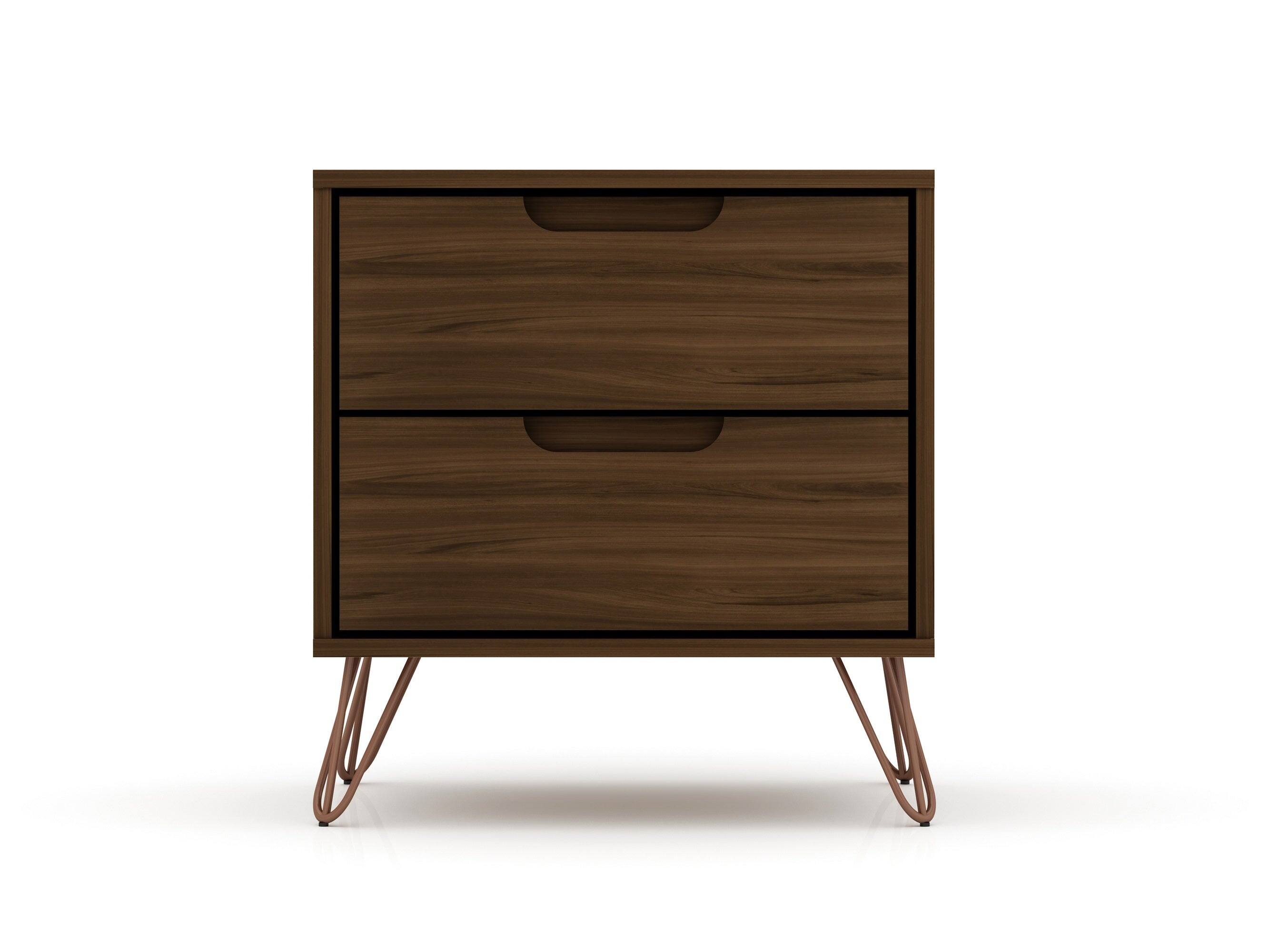 Back. Manhattan Comfort - Rockefeller Mid-Century Modern 20" Nightstand - Set of 2 - Chestnut Brown.