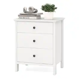 Costway - Nightstand with 3 Drawer for Bedroom Compact Storage Chest Modern Sofa Side - White