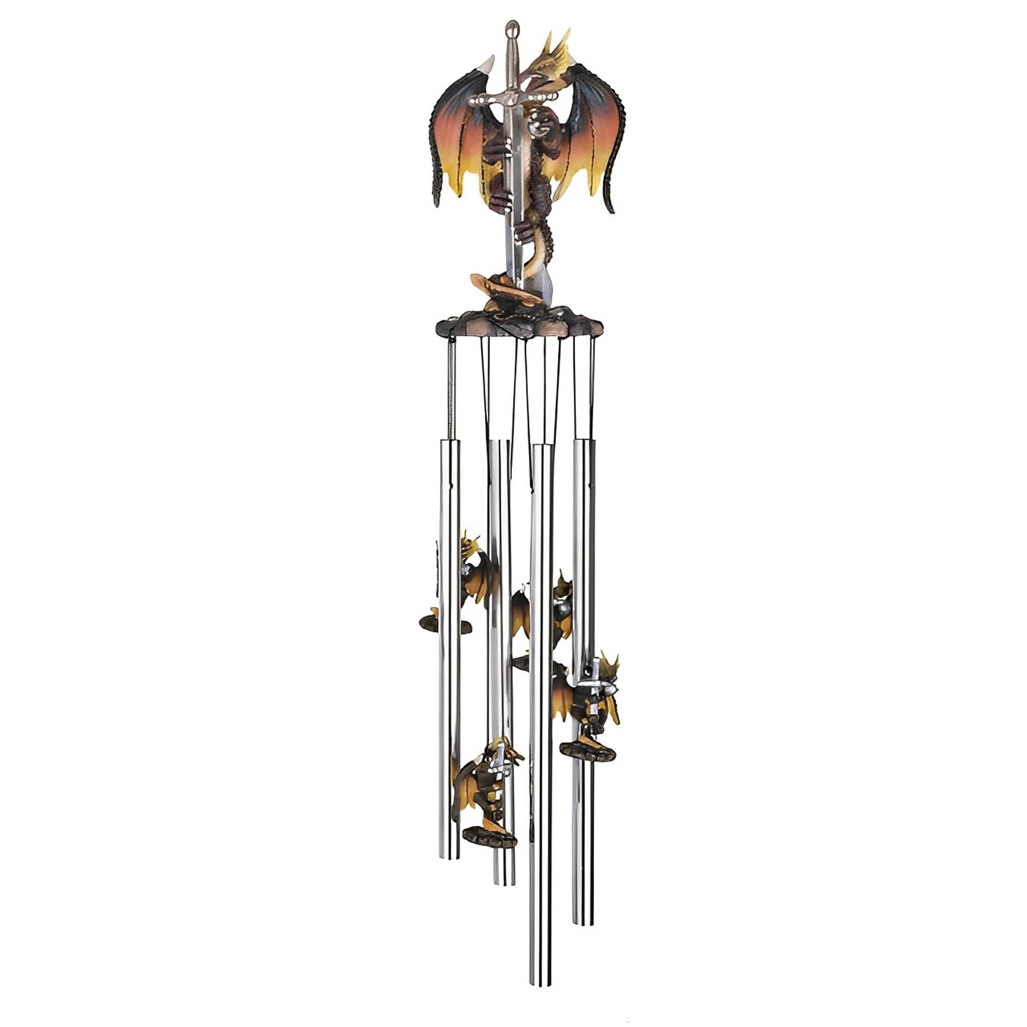 FC Design - 23" Long Dragon with Sword Round Top Wind Chime Outdoor Patio or Garden Hanging Decoration - Multi-Color