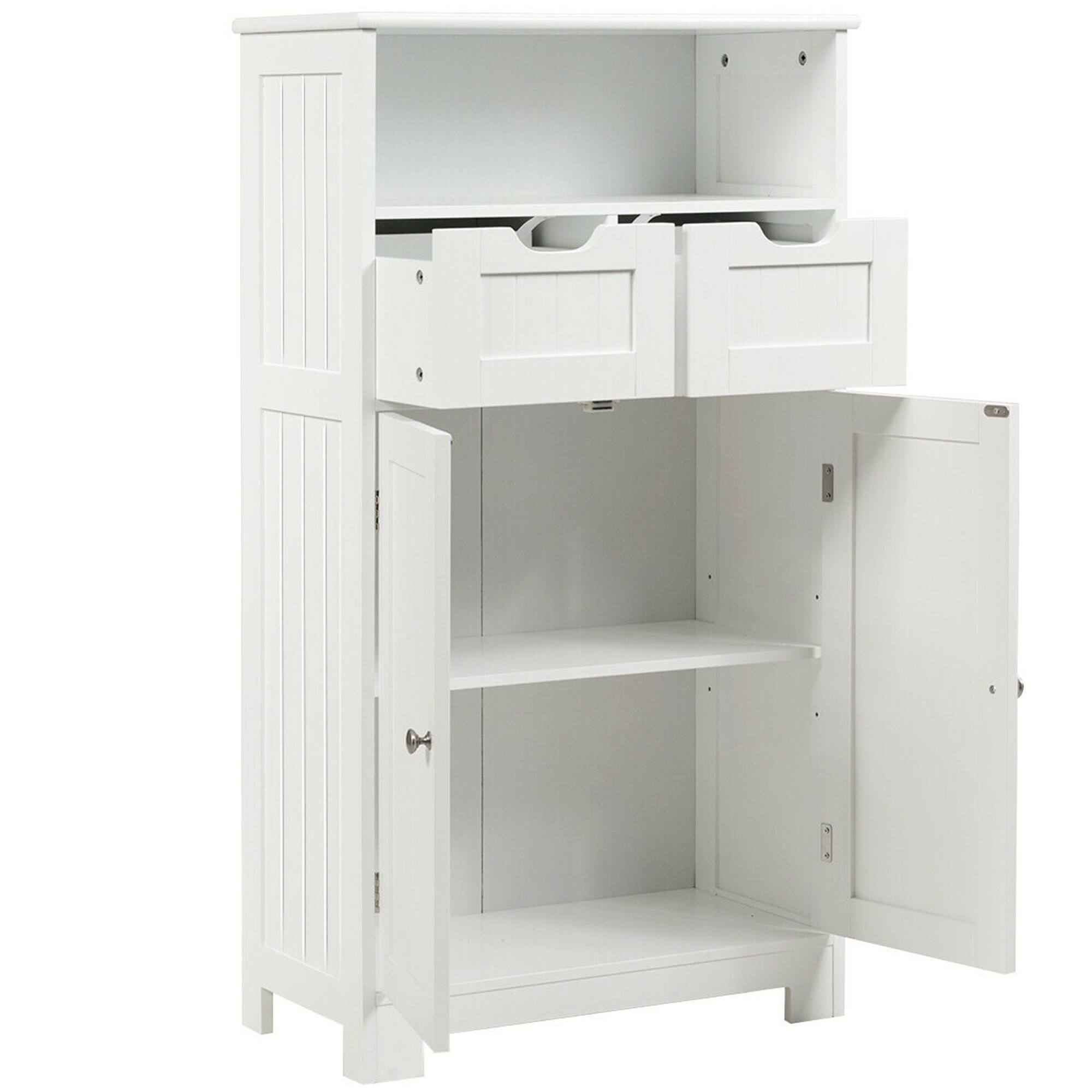 Alt View 9. Gymax - Gymax Bathroom Floor Cabinet Wooden Storage Organizer Side Cabinet W/2 Drawer 2 Doors - White.