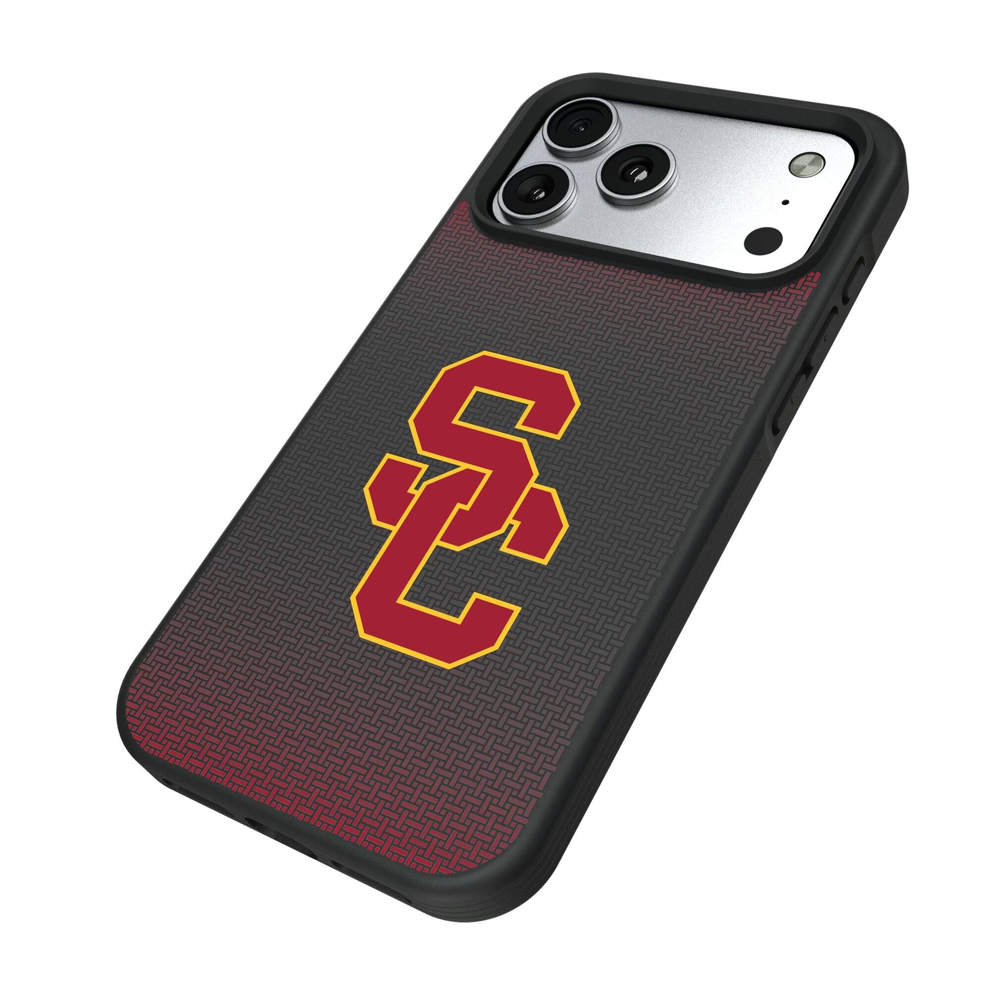 Alt View 1. Keyscaper - USC Trojans Linen Logo iPhone Bump Case - 16 Pro Max - Black.