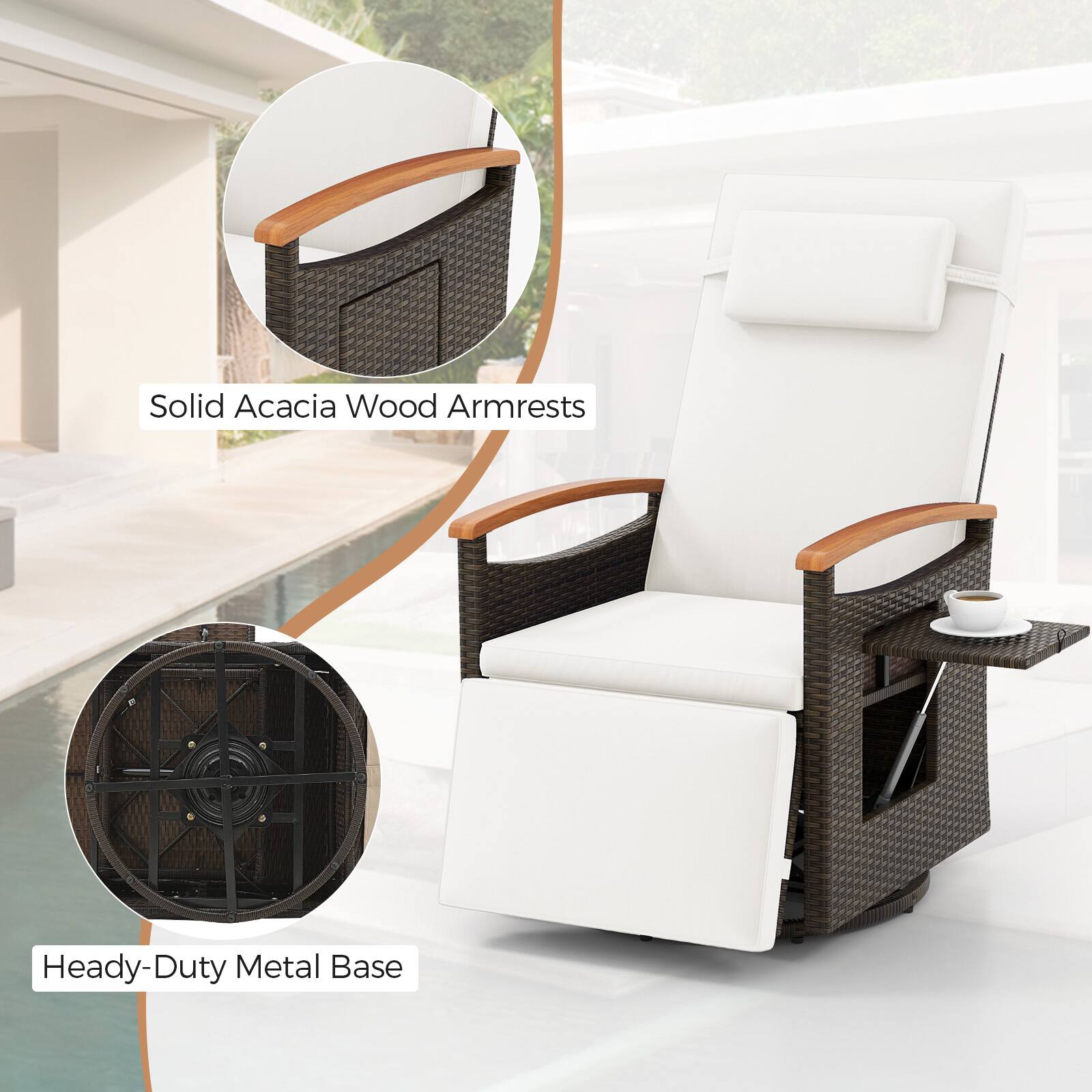 Solid Acacia Wood Armrests
Heady-Duty Metal Base