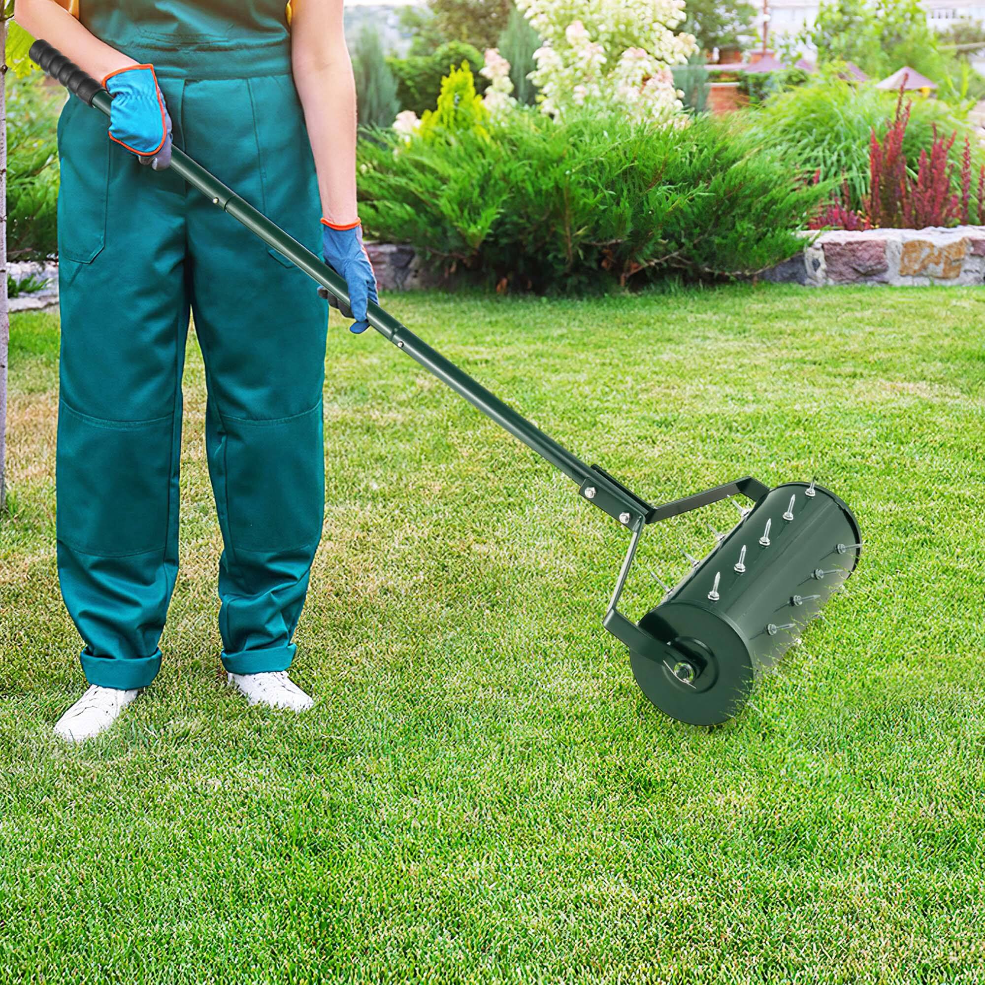 Alt View 1. Costway - Costway 18" Manual Lawn Aerator Heavy Duty Rolling Push Grass Filled with Sand or Stone Aeration Tool with Handle - Green.