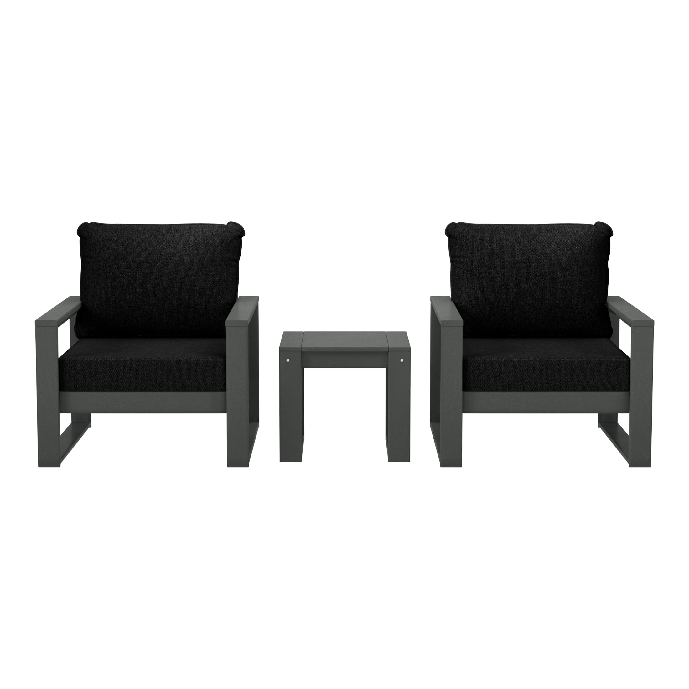 WestinTrends - Montara Outdoor Modern 3-Piece HDPE Patio Sofa Set with Side Table - Black
