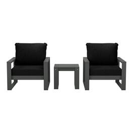 WestinTrends - Montara Outdoor Modern 3-Piece HDPE Patio Sofa Set with Side Table - Black