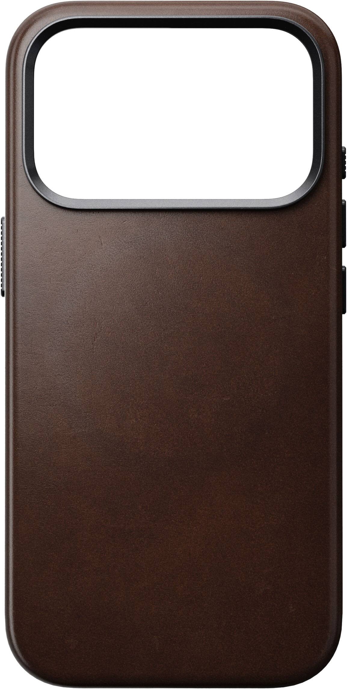 Angle. Nomad - Traditional Leather Series Case for Apple iPhone 18 Pro/iPhone 17 Pro Horween Leather - Rustic Brown.