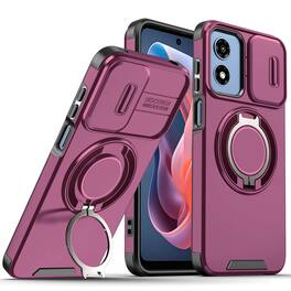UUCOVER - Magnetic Case for Motorola Moto G Play (2024) 4G with Slide Camera Lens Cover, Rotatable Ring Kickstand Drop-Proof Cover - Cherryred
