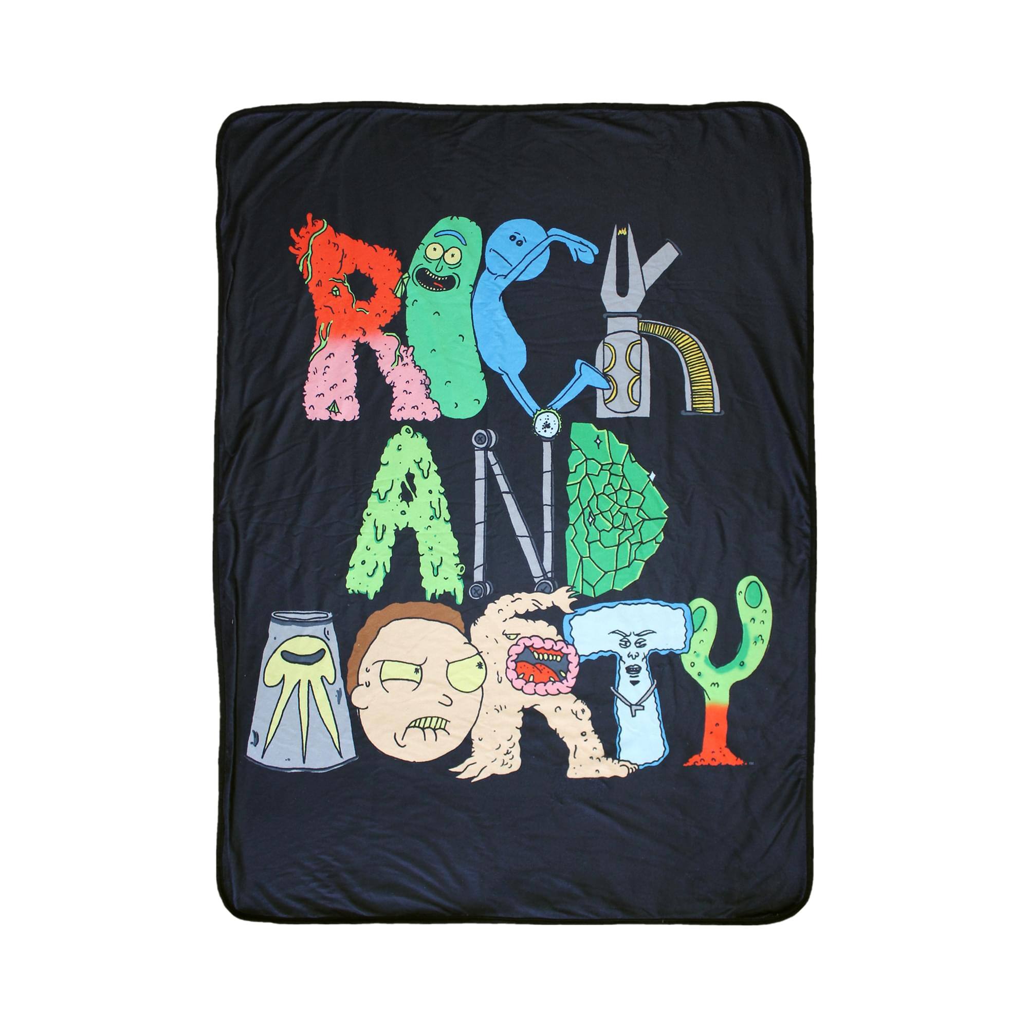 Front. Just Funky - Rick and Morty Stylized 45 x 60 Inch Fleece Throw Blanket - Multi-Color.
