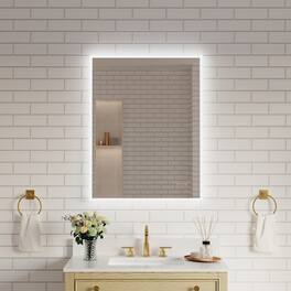 WELLFOR - 28 in x 36 in Frameless Bathroom Mirror with LED Lights & Anti-Fog, Wall-Mounted Bathroom Vanity Mirrors with Dimmable - Chrome
