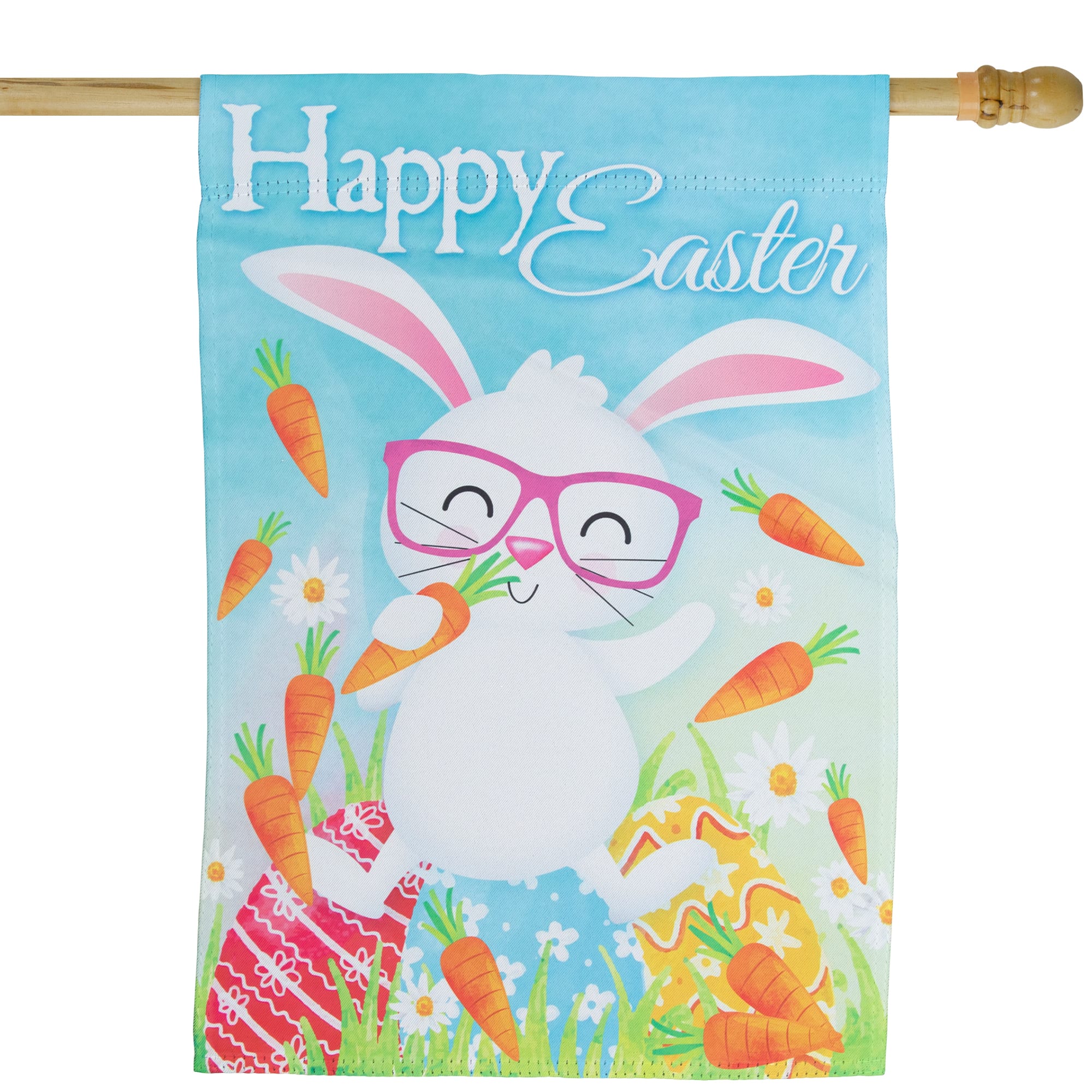 Northlight - Happy Easter Bunny with Carrots Outdoor House Flag 28" x 40" - Blue