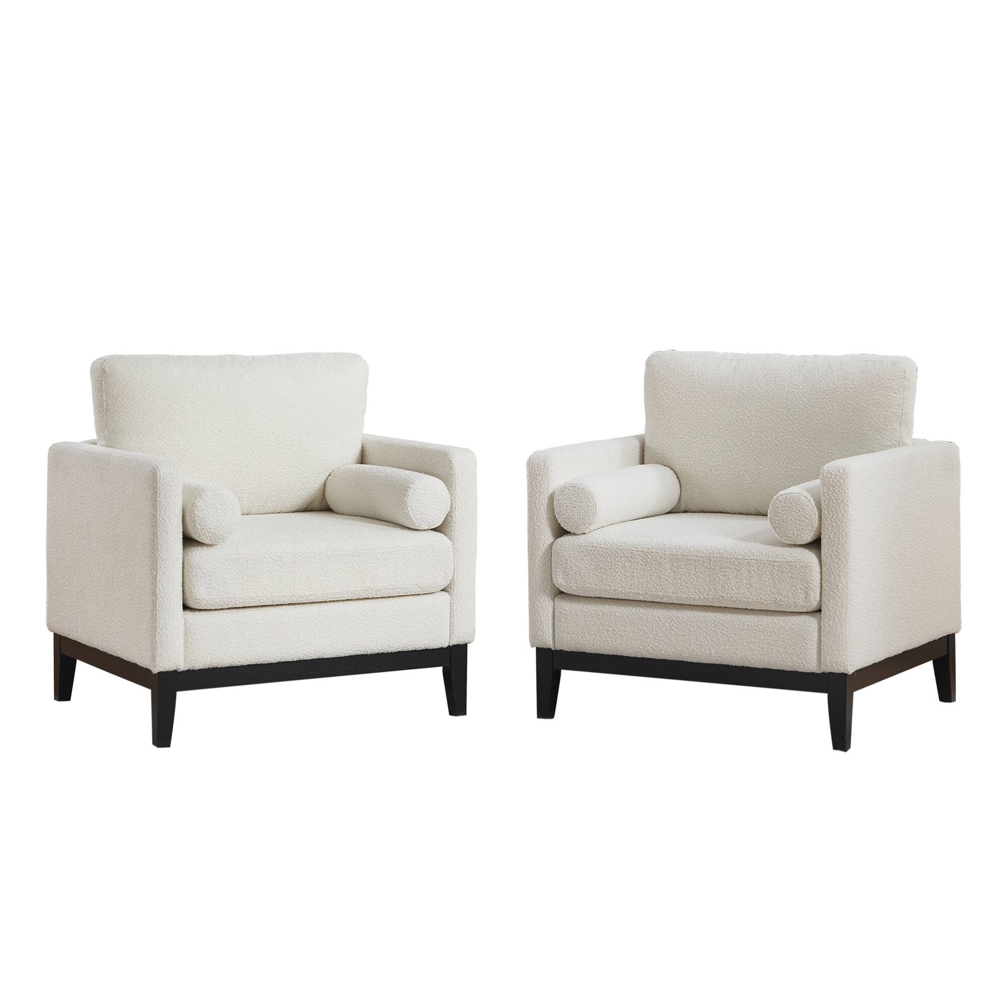 Alt View 4. GOODSILO - Modern Farmhouse Performance Accent Chair with Natural Wood Legs and Boucle Upholstery for Living Spaces - Ivory.