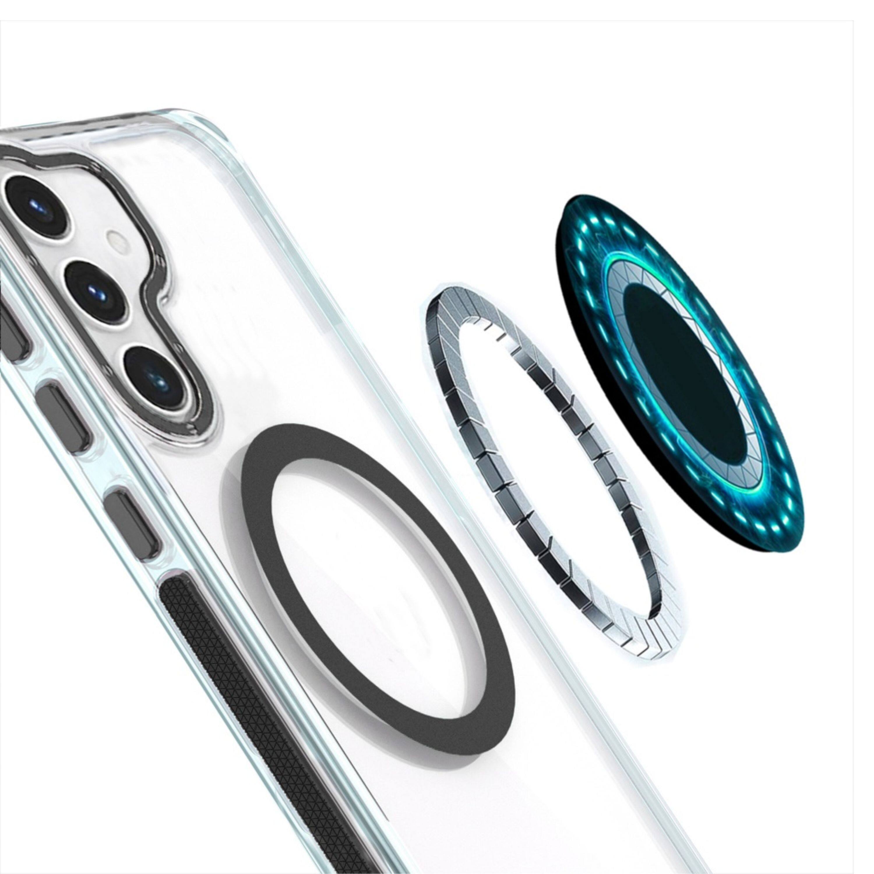 Left. Kitcheniva - Matching Trim Magnetic Circle Phone Case With Tempered Glass For Samsung Galaxy S25+/S24+ Black - Black.