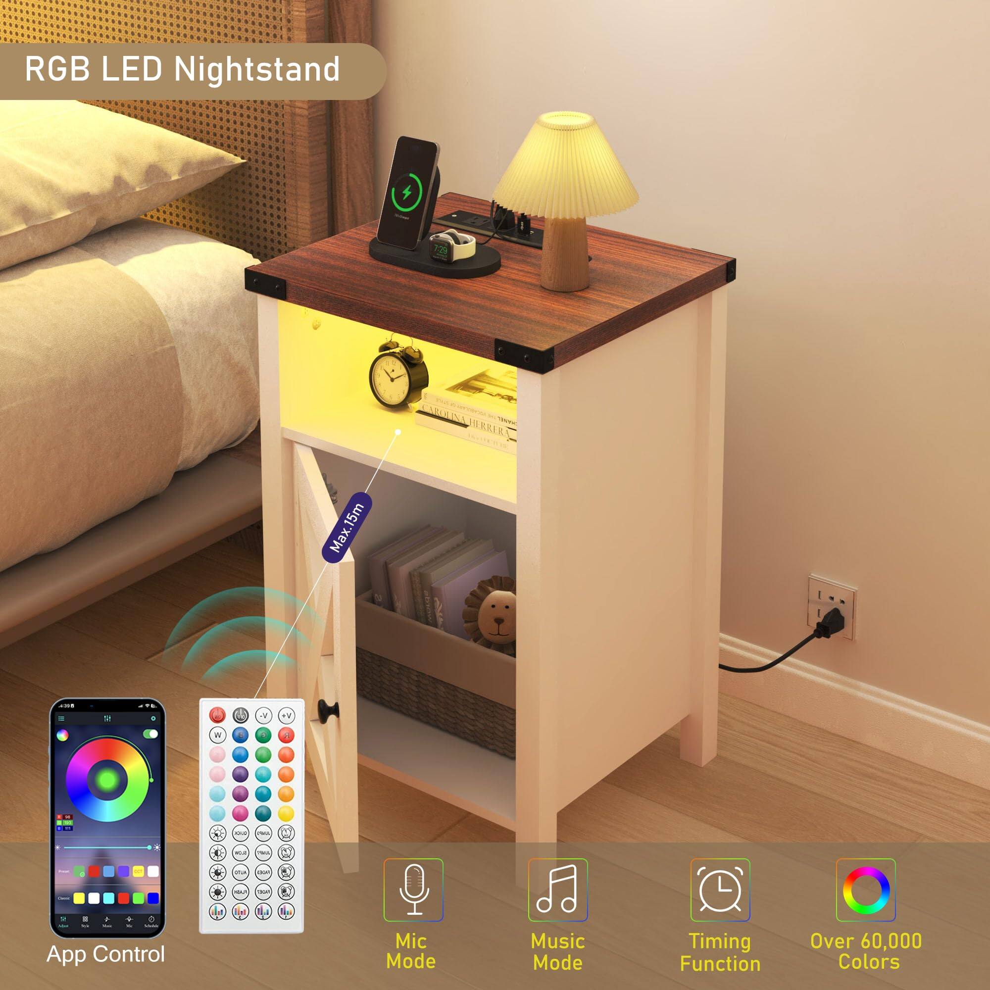 RGB LED Nightstand

- Max 15m
- App Control
- Mic Mode
- Music Mode
- Timing Function
- Over 60,000 Colors