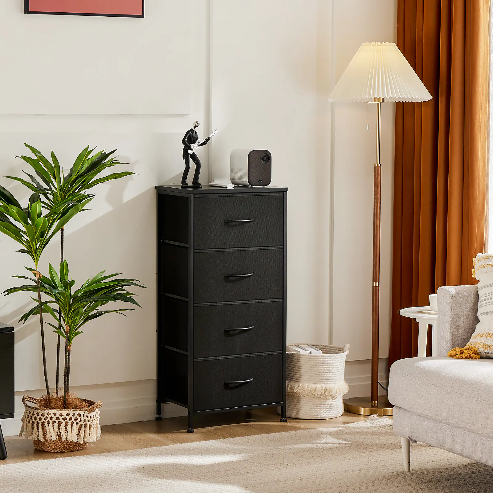Front. Lirago - Elegant 4-Drawer Small Storage Cabinet Dresser with Metal Frame Wood Top 11.80"W x 37.40"H for Enhanced Storage - Black.