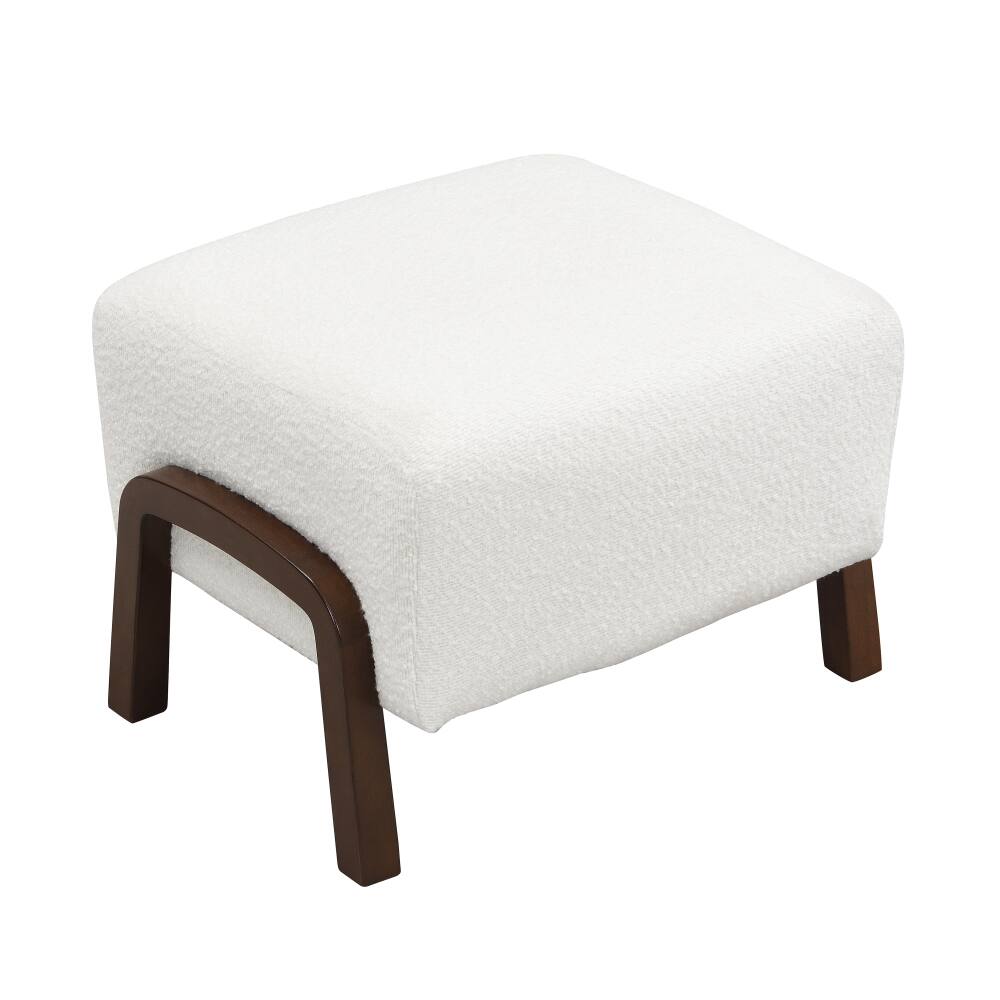 Alt View 1. PDTEND - Contemporary White Upholstered Ottoman with Wooden Legs - White.
