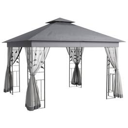 Ecooso - 10' x 11.5' Metal Patio Gazebo, Double Roof Outdoor Gazebo Canopy Shelter with Tree Motifs Corner Frame and Netting - Gray
