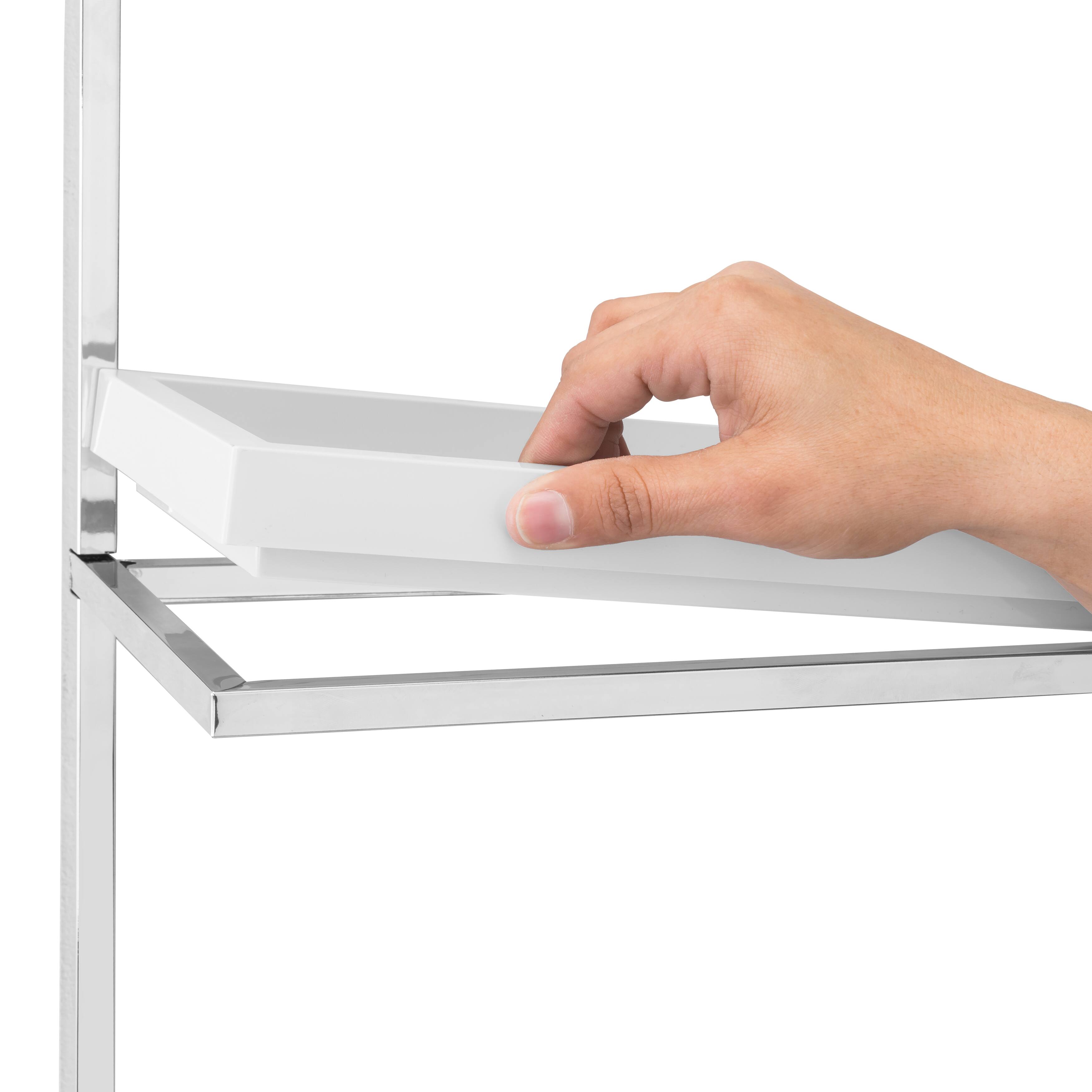 Alt View 1. Danya B - Wall Mount 3-Tier White and Chrome Bathroom Shelf with Towel Bar and Removable Trays - Chrome, White.