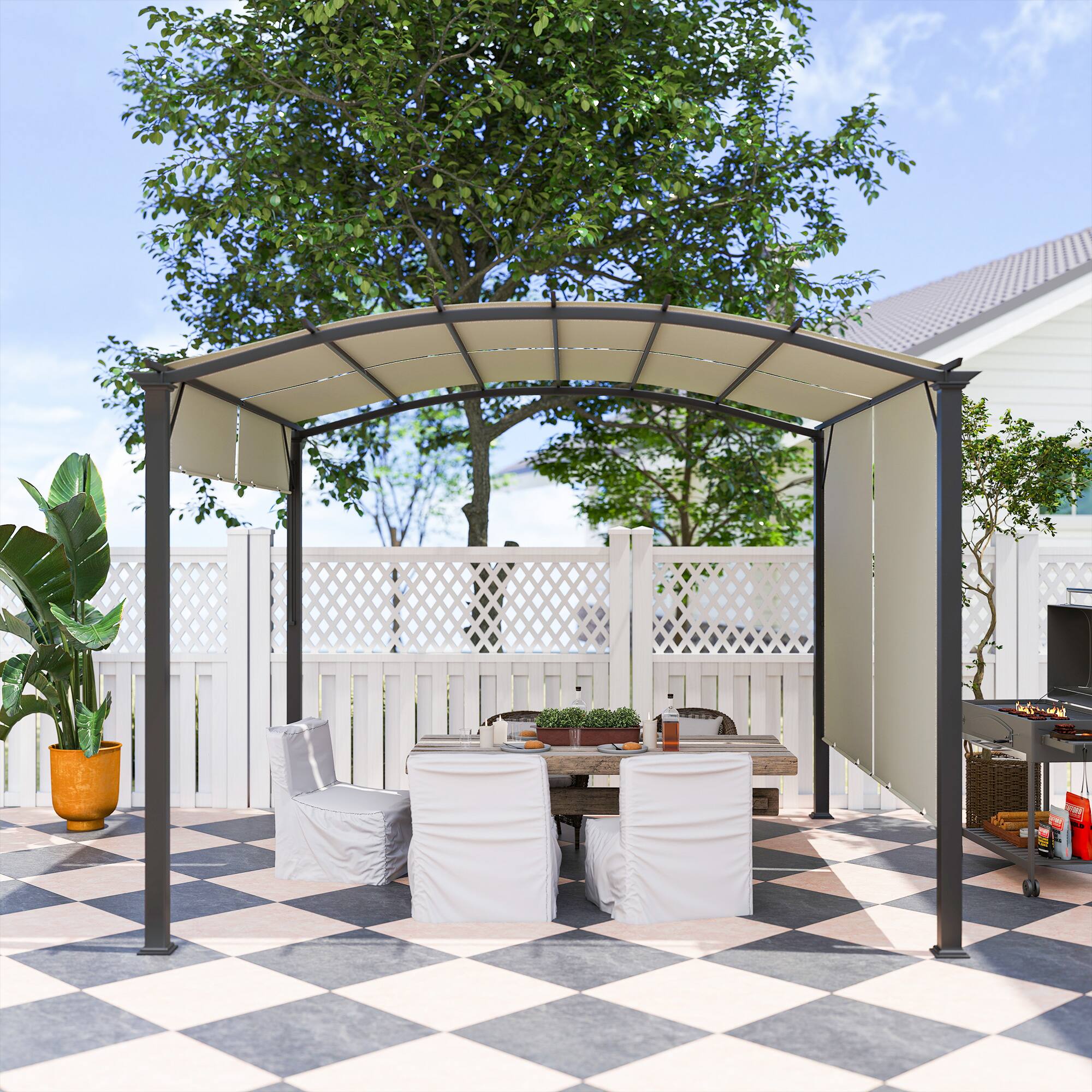 Alt View 8. Outsunny - x 11' Outdoor Retractable Pergola Canopy for Backyard - Beige.