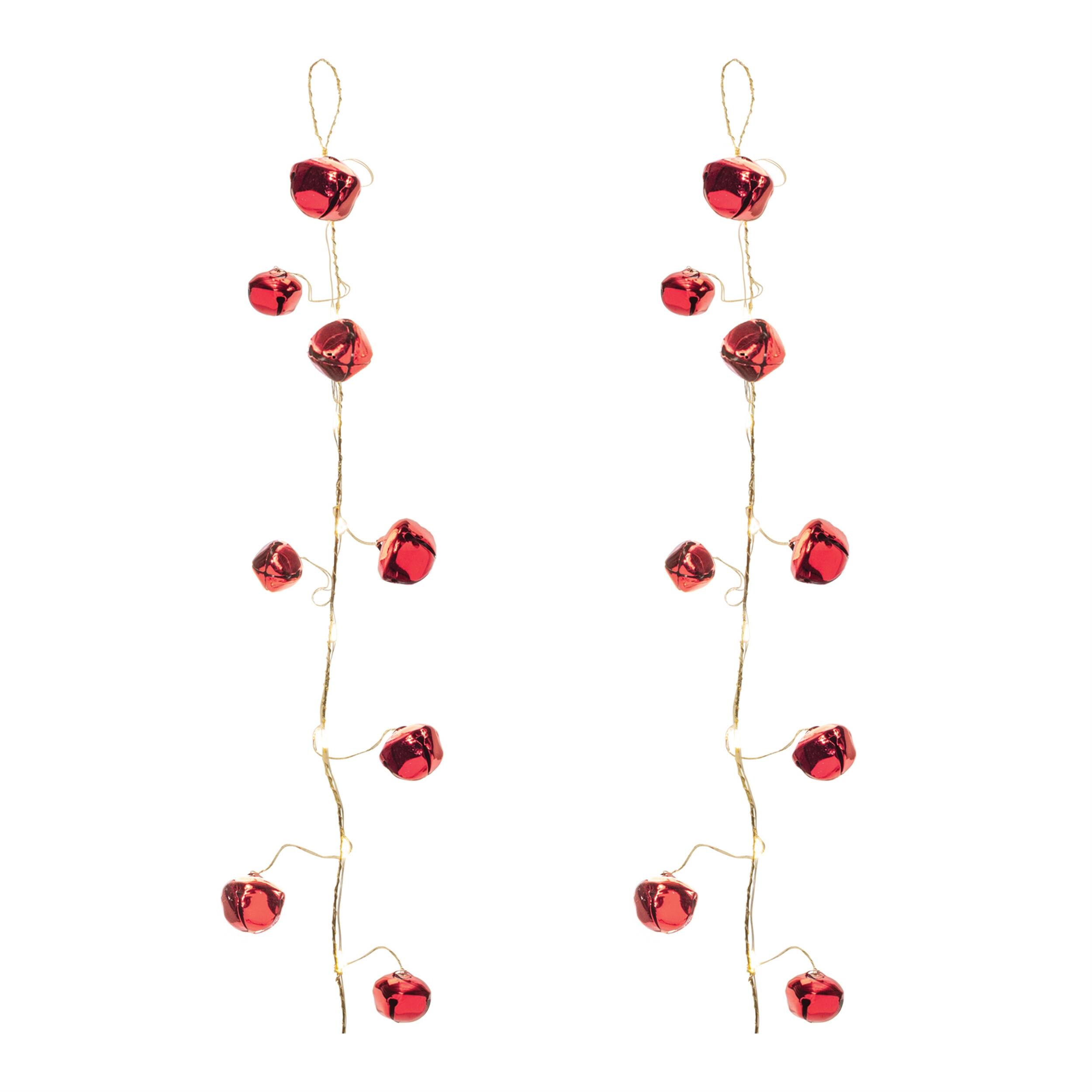 Left. BreeBe - LED Sleigh Bell Garland (Set of 2) - Red, Gold.