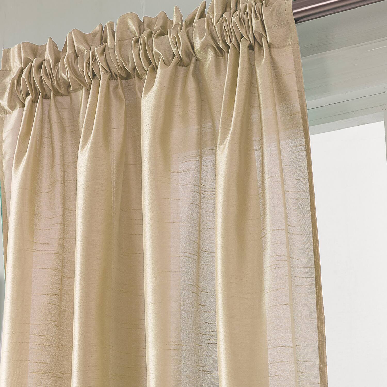 Left. RT Designers Collection - RT Designers Collection 100% Polyester 82 GSM Faux Silk Nikki Rod Pocket Curtain Panel 54" x 84" Beige - Beige.