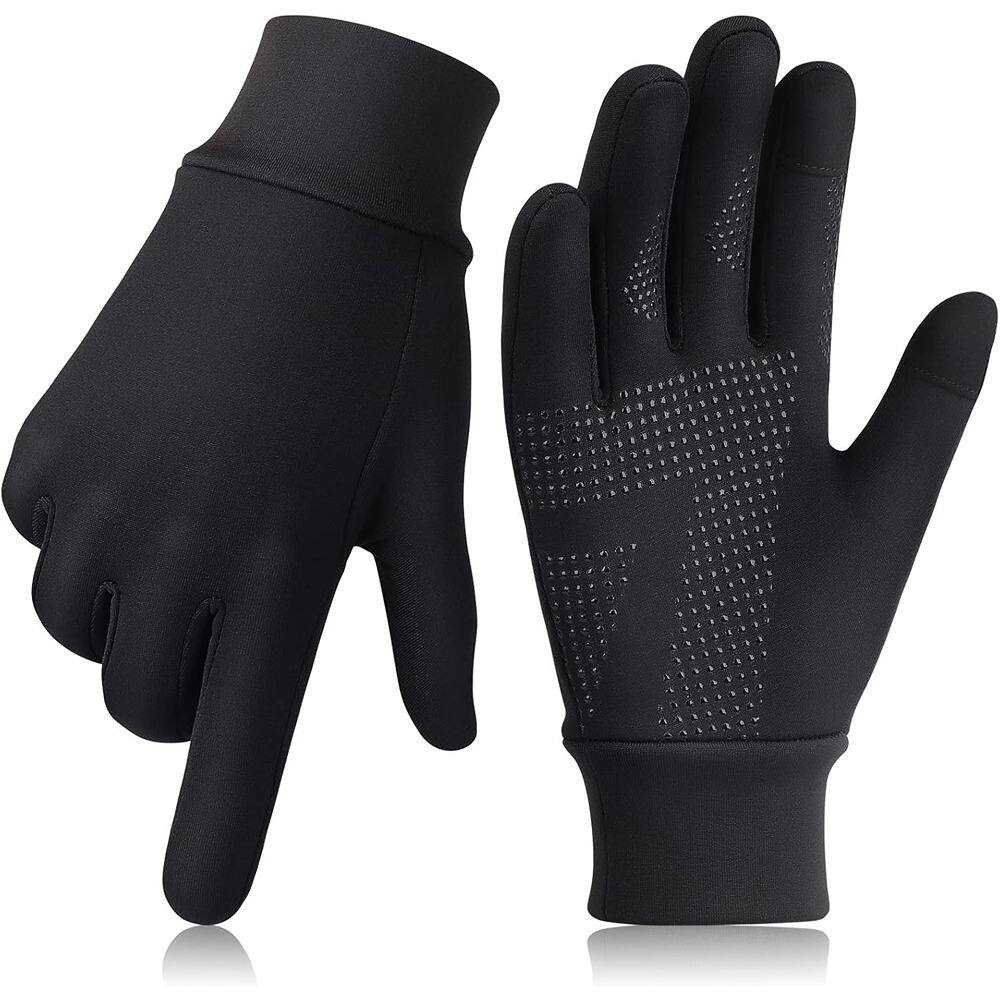 Angle. THIRSTY TURTLE - Running Gloves, Touchscreen Anti-Slip Lightweight Fleece Sports Gloves, Warm Windproof Winter Glove Liners - Black.