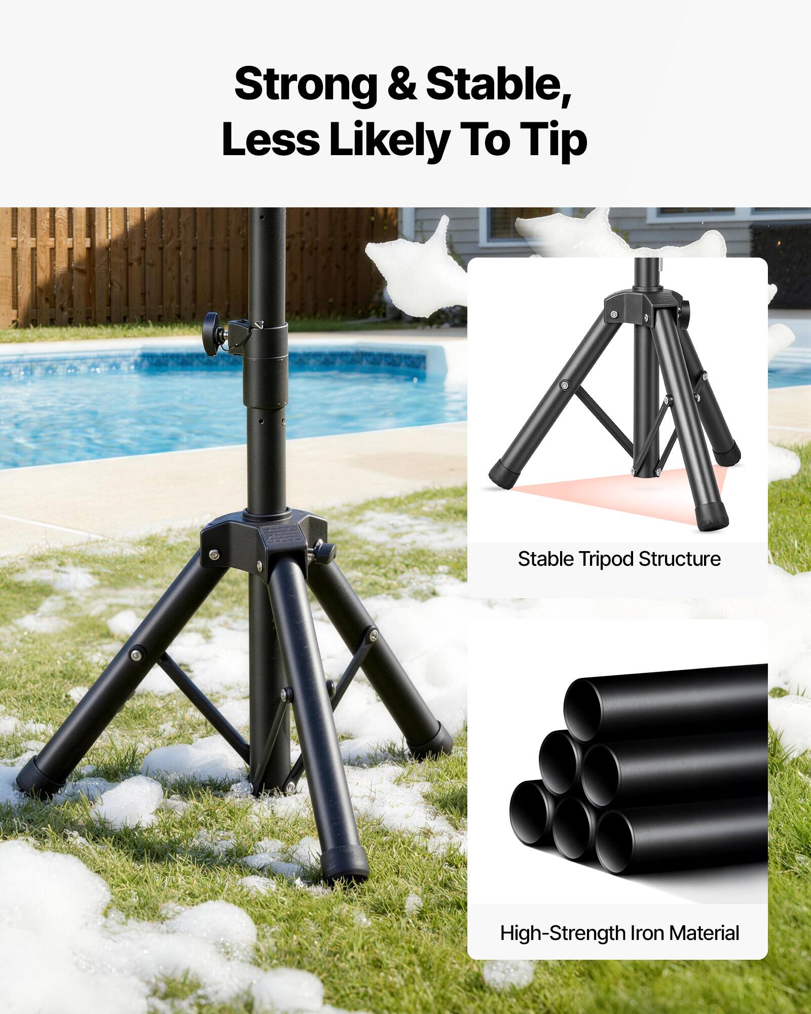 Strong & Stable, Less Likely To Tip

Stable Tripod Structure

High-Strength Iron Material