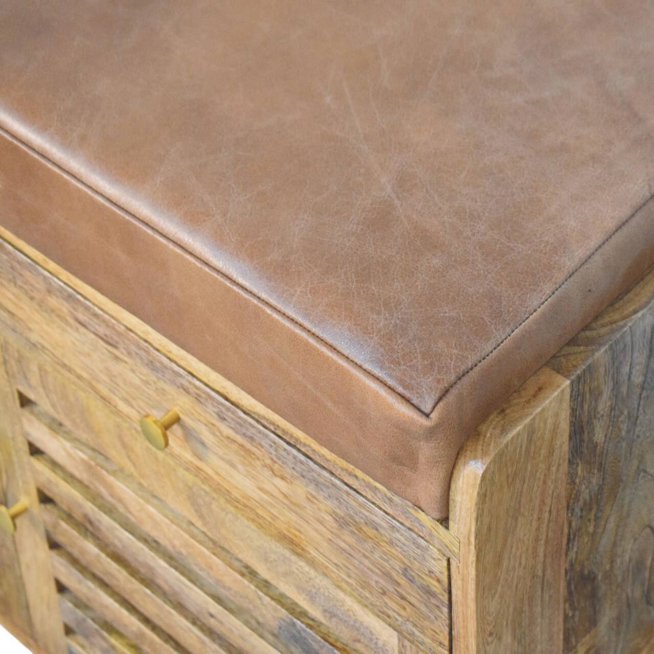 Alt View 1. Artisan Furniture - Artisan Furniture Solid Wood Oakridge Leather Shoe Cabinet, 2 Drawers, 4 Shelves, Beige - Beige.