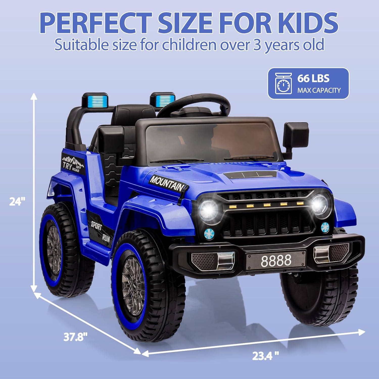 PERFECT SIZE FOR KIDS  
Suitable size for children over 3 years old  

66 LBS MAX CAPACITY  

24"  
37.8"  
23.4"