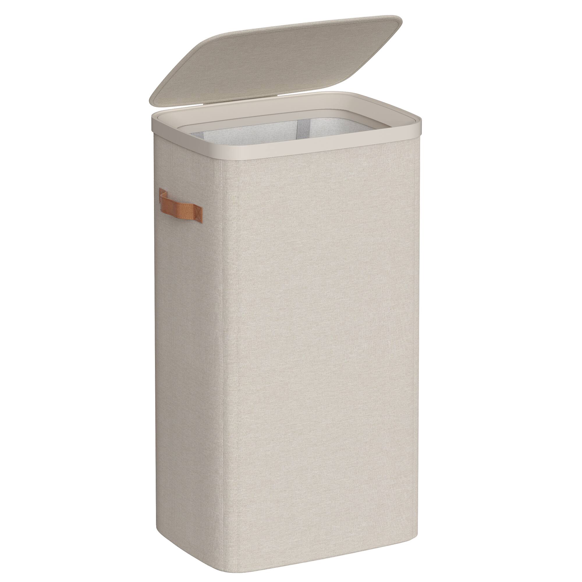 Front. Songmics Home - Laundry Basket, 26.4 Gal. Laundry Hamper, Easy Assembly, with Lid and Handles, Removable Liner - Cappuccino Beige.