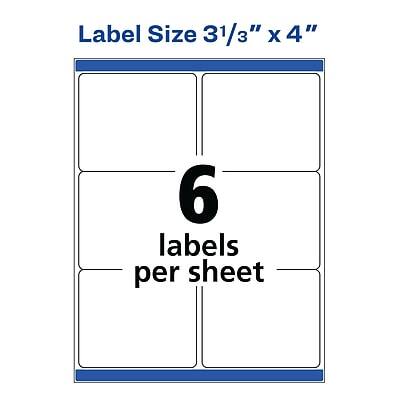 Label Size 3 1/3" x 4"  
6 labels per sheet
