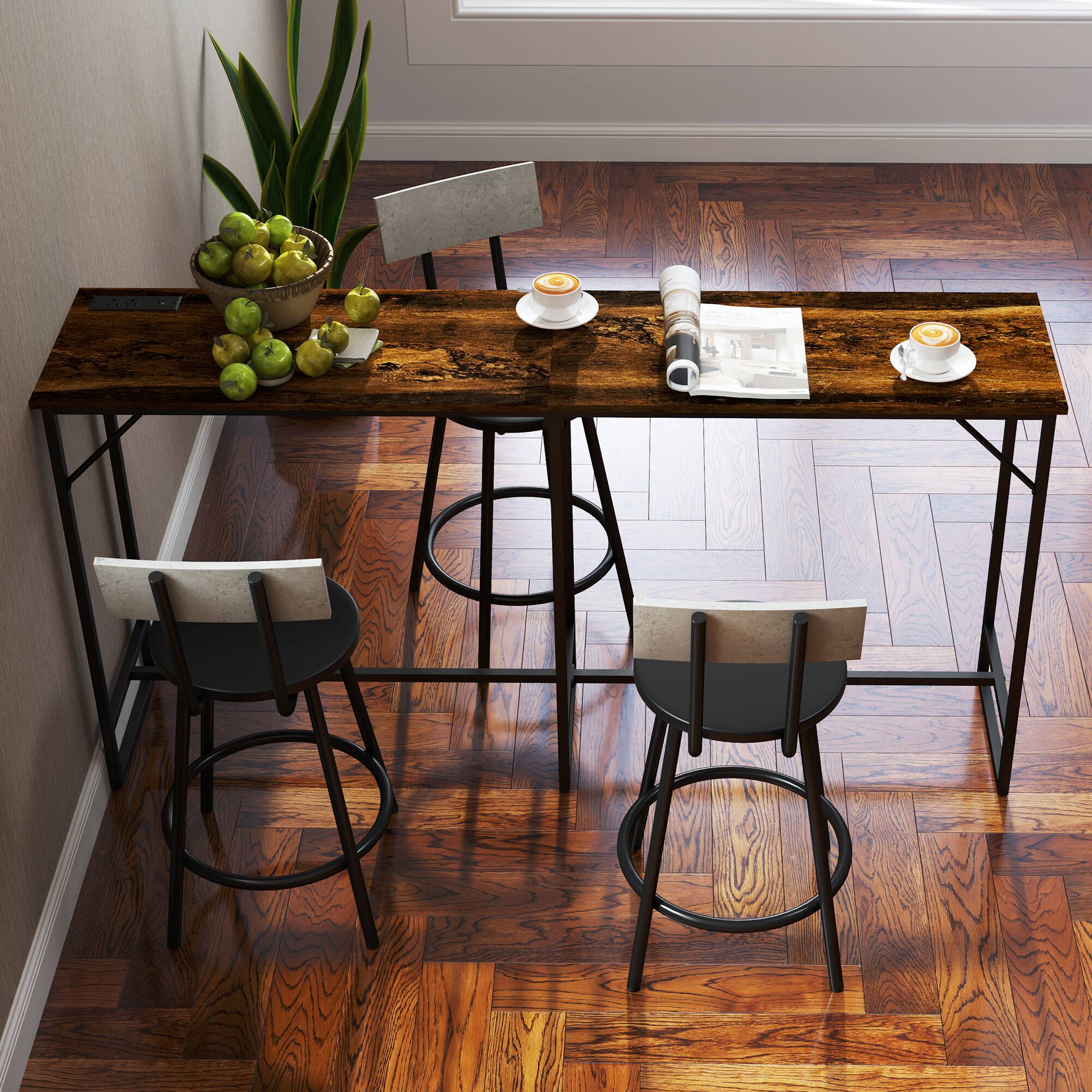 Alt View 1. SlickBlue - Adjustable Height Bar Table, Perfect for Kitchen Island, Dining, or Home Bar - Rustic Brown.