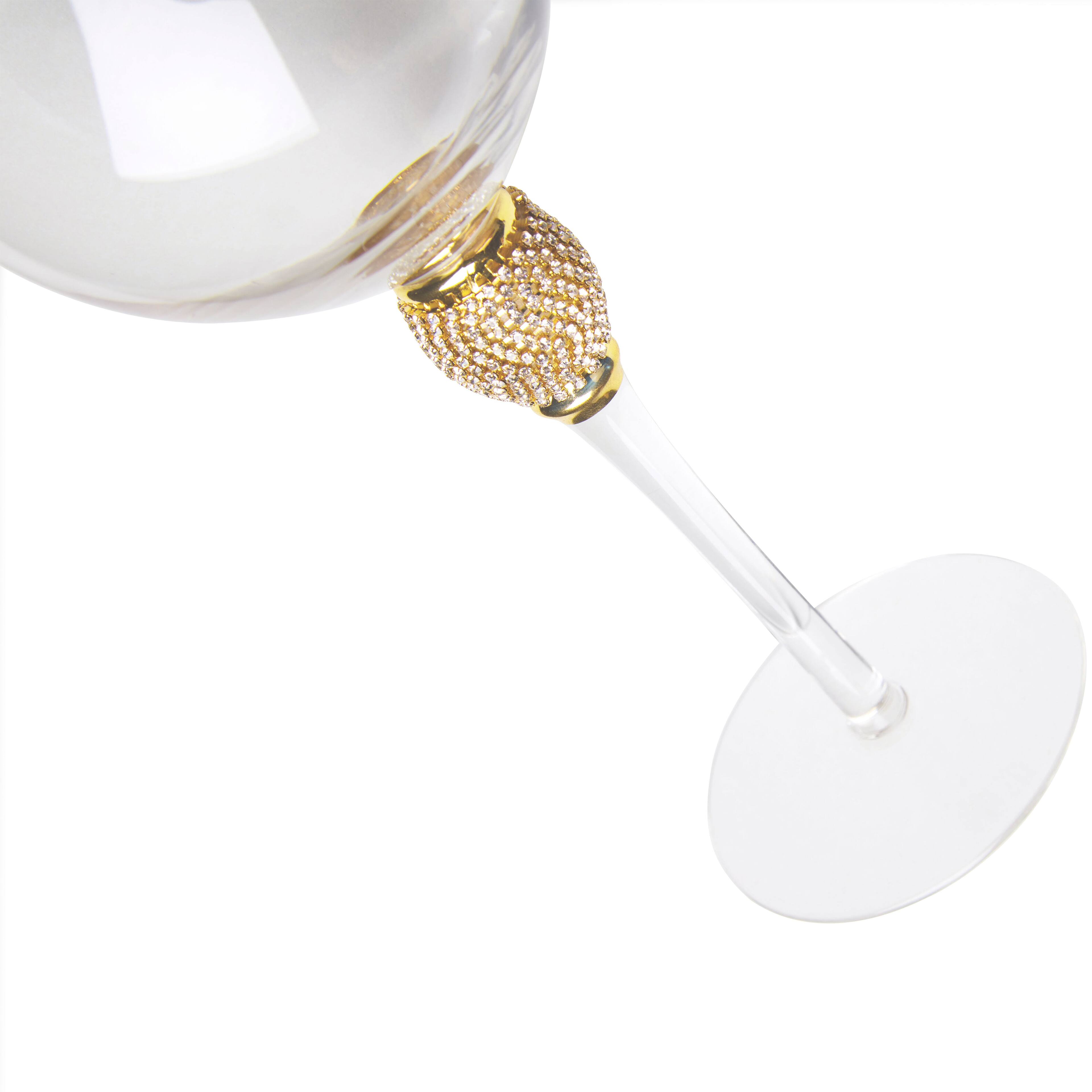 Alt View 8. Berkware - Premium Wine Glasses Set of 2 - Crystal Long Stem Wine Glass with Gold Rim & Rhinestone Design - 18 oz - Gold.