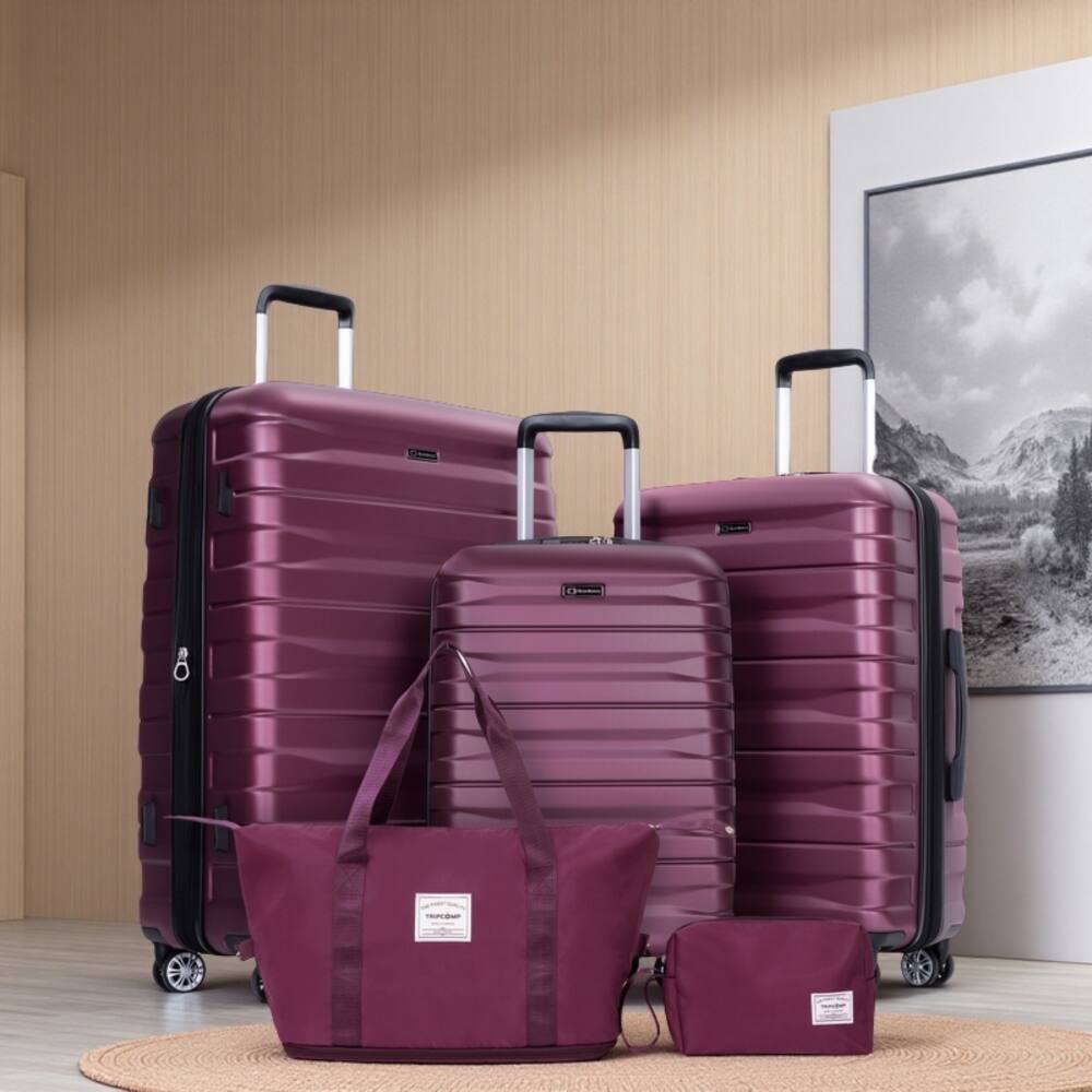 Angle. BreeBe - Expandable 5-Piece Hard PC Luggage Set with TSA Lock and 360Â° Wheels - Wine Red.