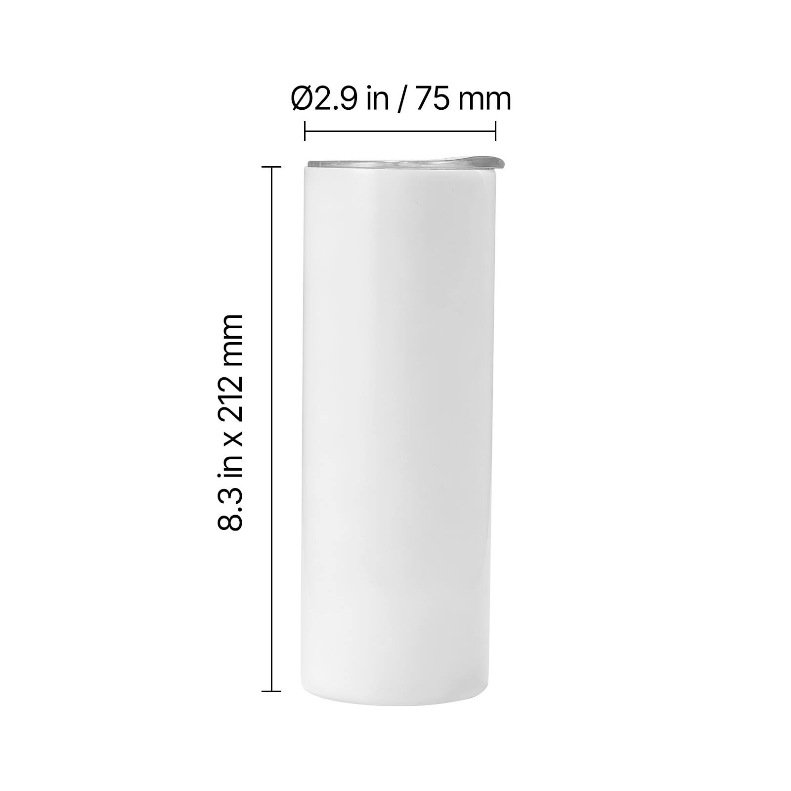 02.9 in / 75 mm  
8.3 in x 2.12 in x 8.3