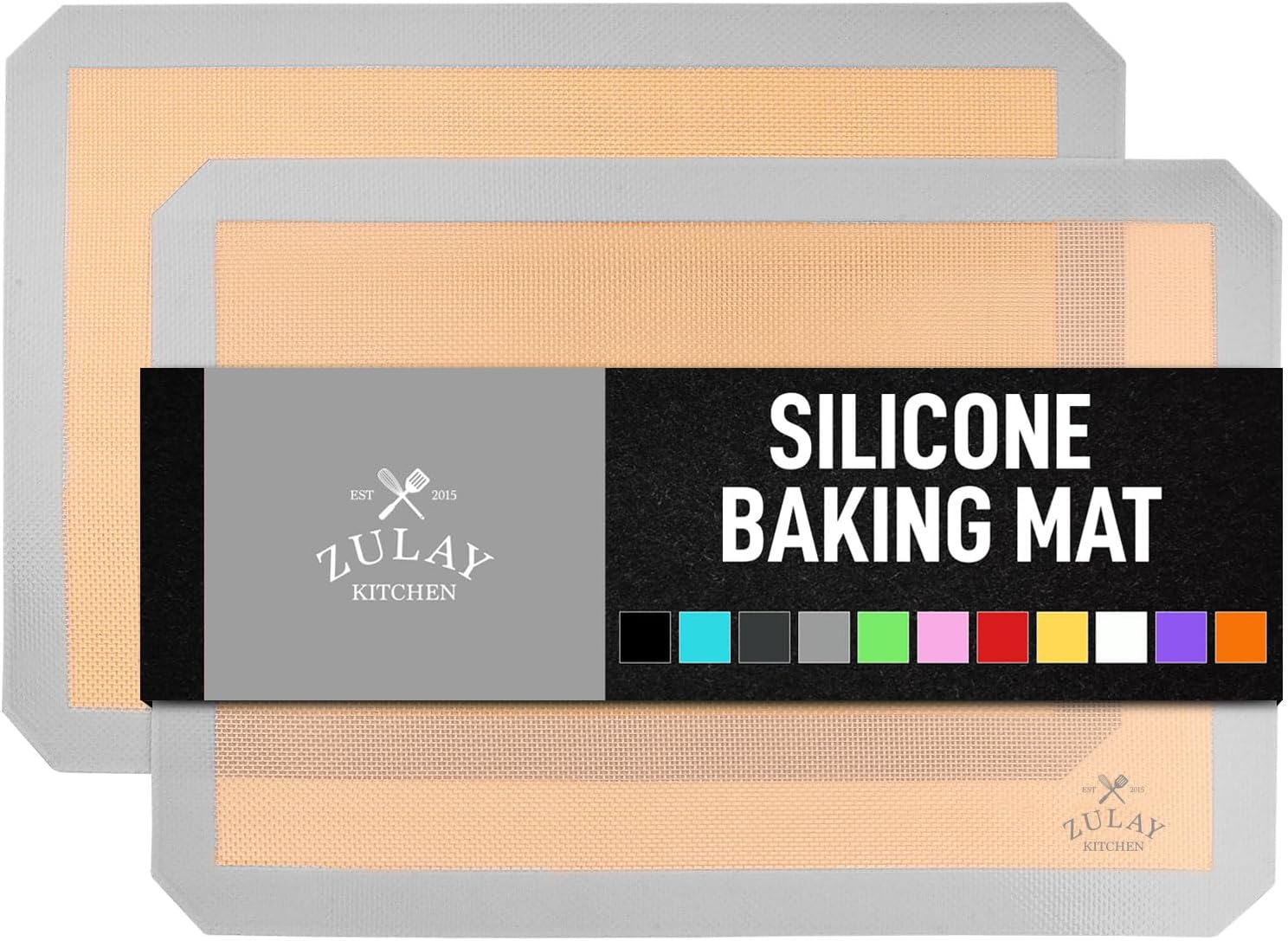 Zulay Kitchen - 16.5"x11.6" 2-Pack Silicone Baking Mat - Reusable Nonstick Baking Sheet - Light Gray
