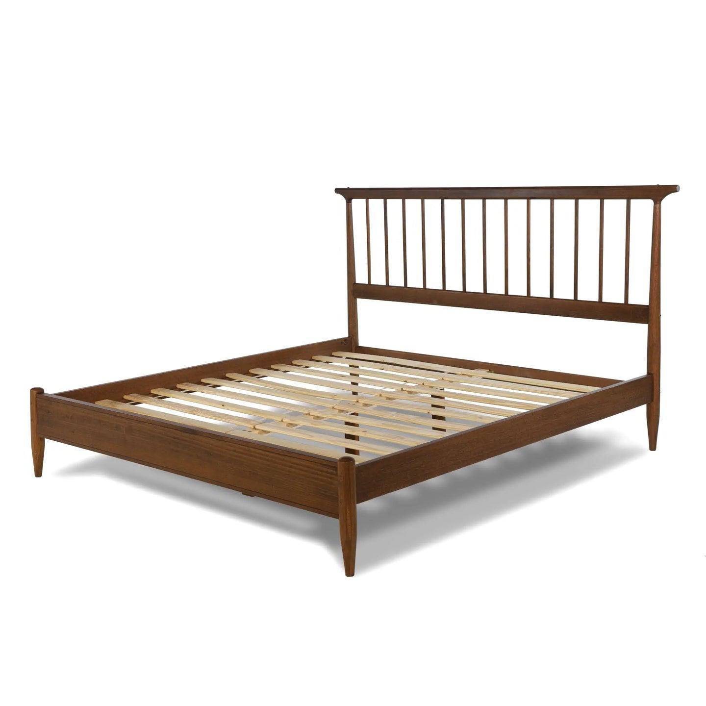 Front. Hivvago - Hivvago King Size Hardwood Mid Century Platform Bed Frame with Headboard - Walnut.