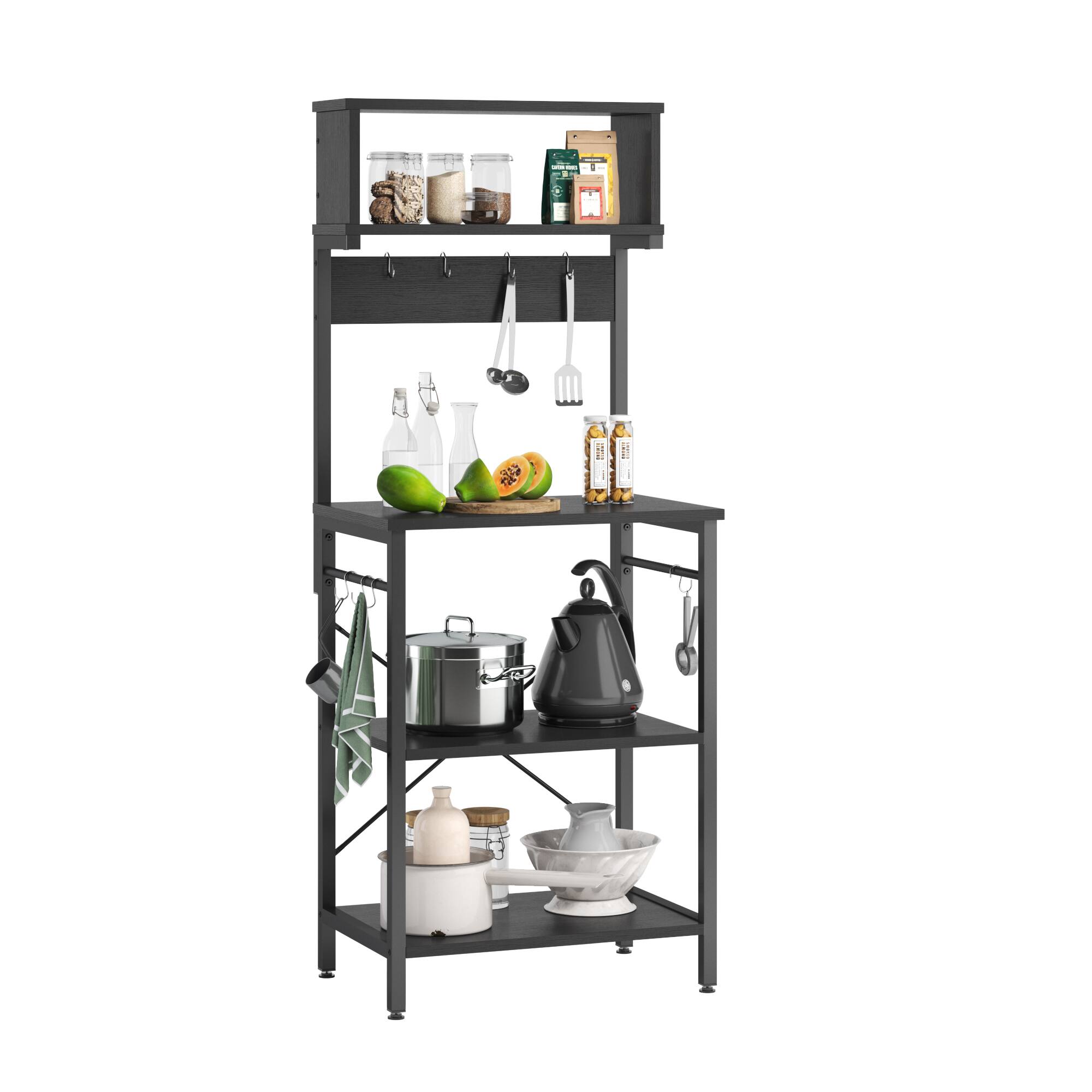 Bestier Kitchen Baker's Rack with Hutch and 8 Side Hooks Black ...