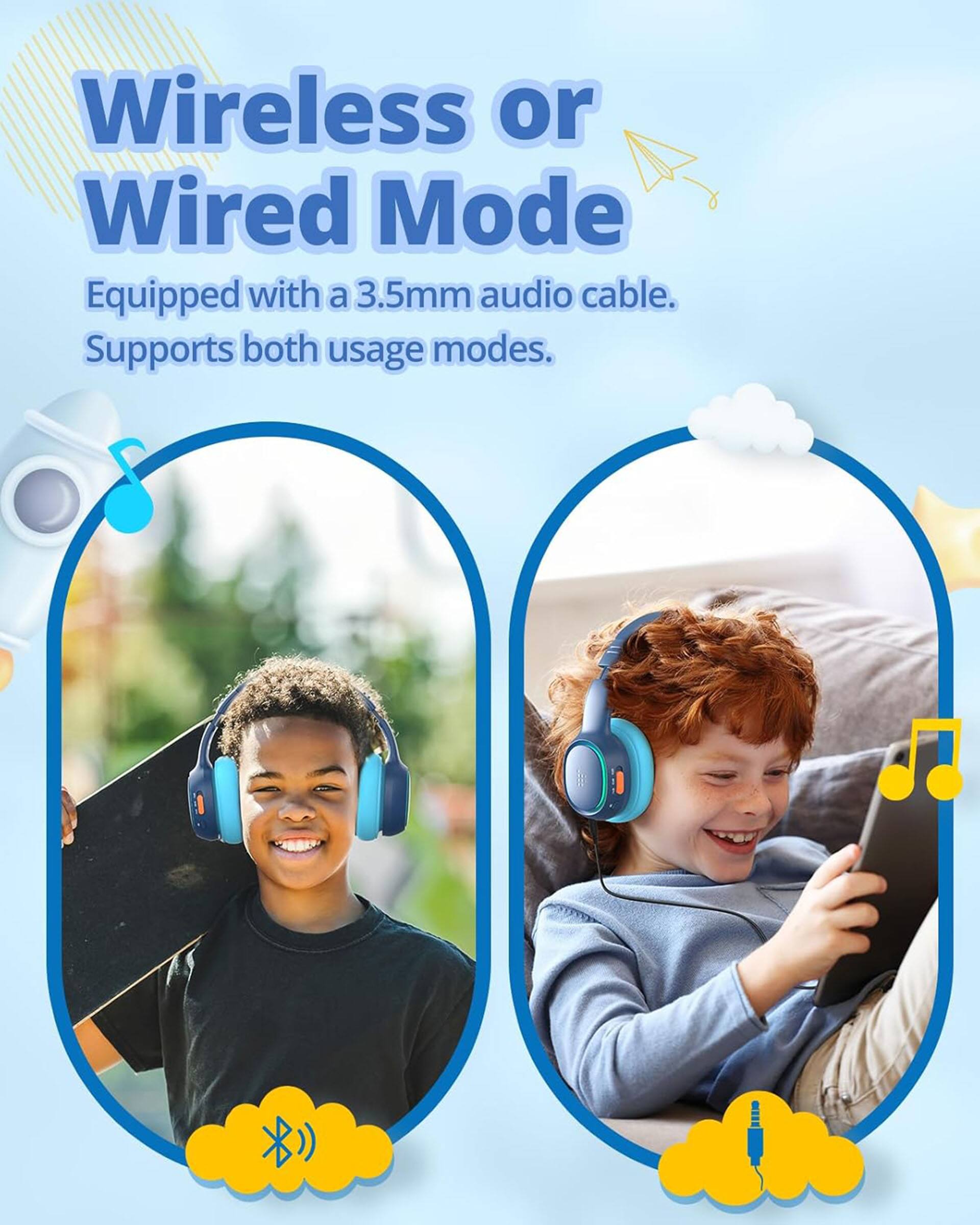 Wireless or Wired Mode: Equipped with a 3.5mm audio cable. Supports both usage modes.