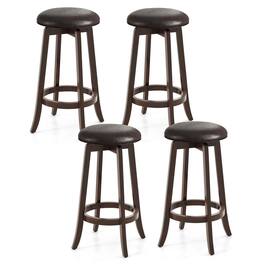 Costway - 29" Counter Height Stools Set of 4 with 360° Swivel Round Seat & Footrest - Brown
